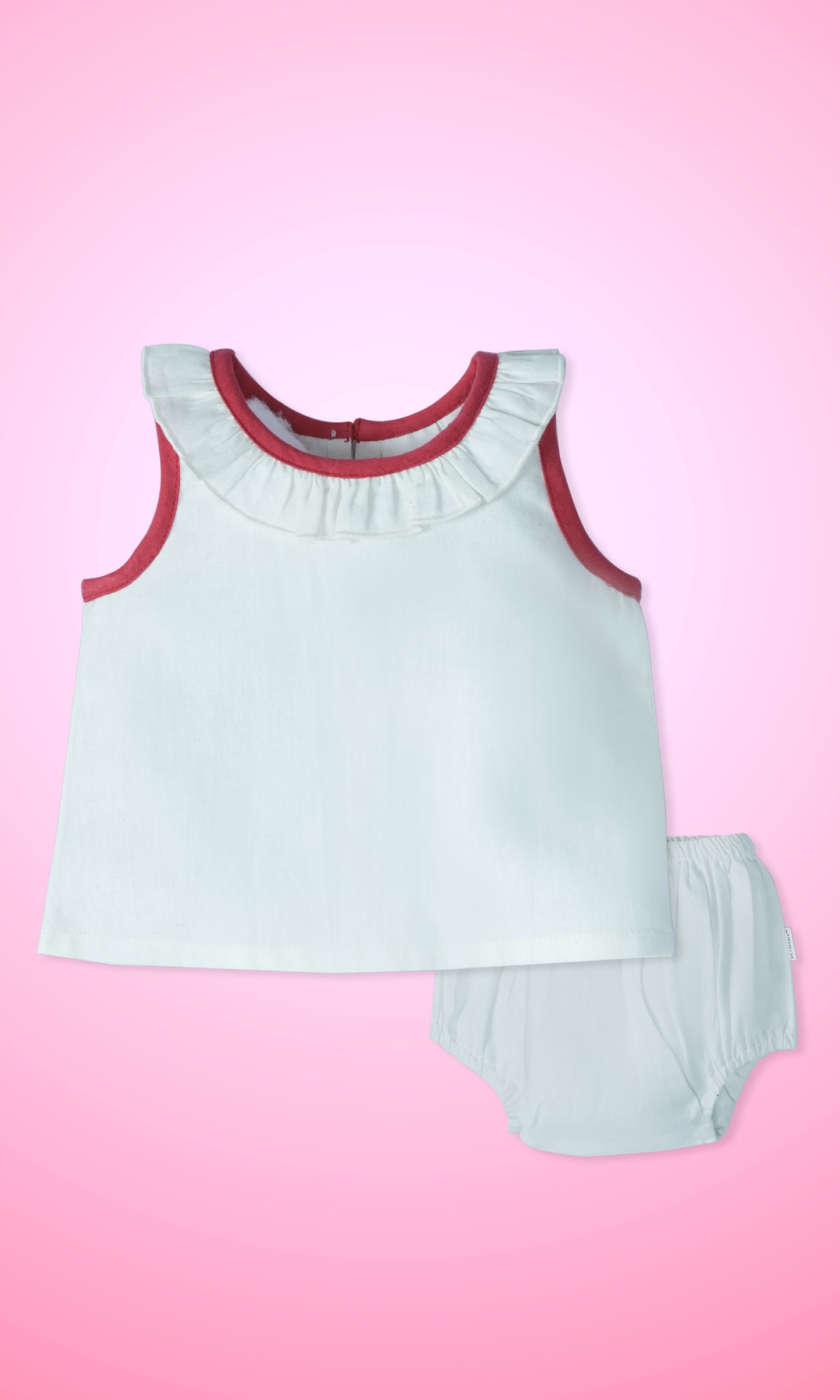 White Ruffled-Neck Top & Bow Diaper Cover
