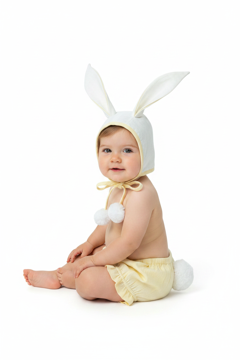 Easter Bunny Bonnet and Bloomer Yellow — Baby Girl Set | Infant 0-18 Months