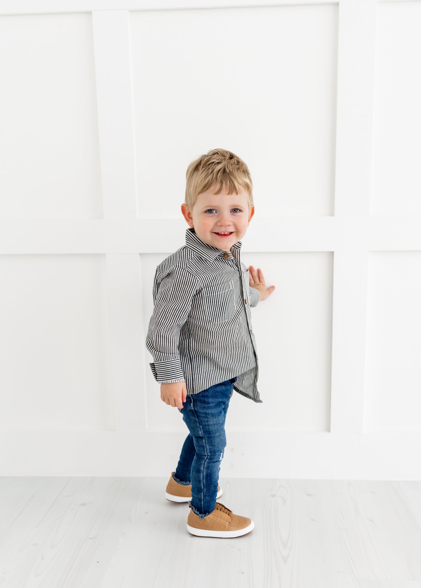 Grey Stripes Printed Boys Shirts