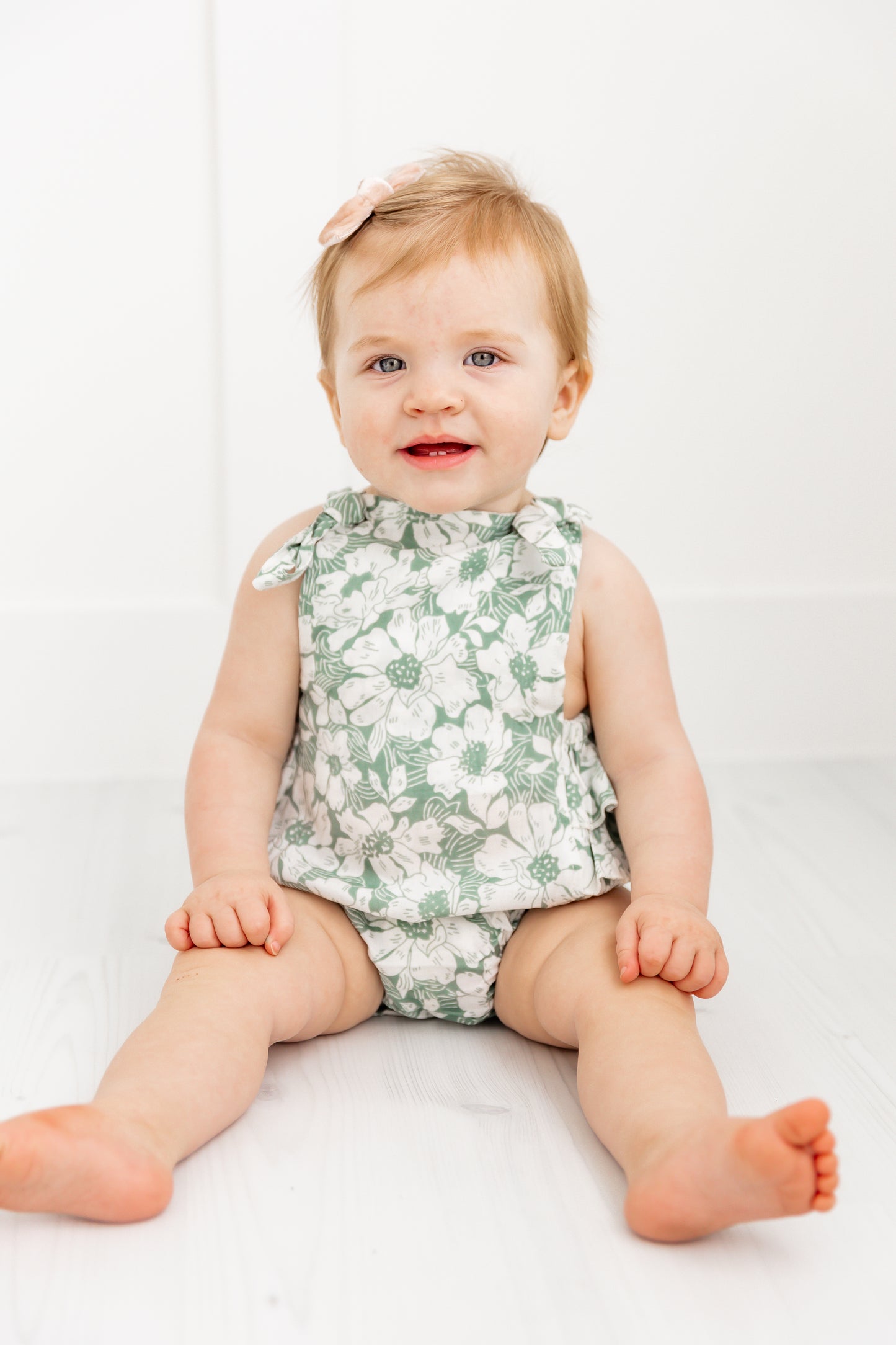 Sage-Green Floral Printed Ruffled Romper