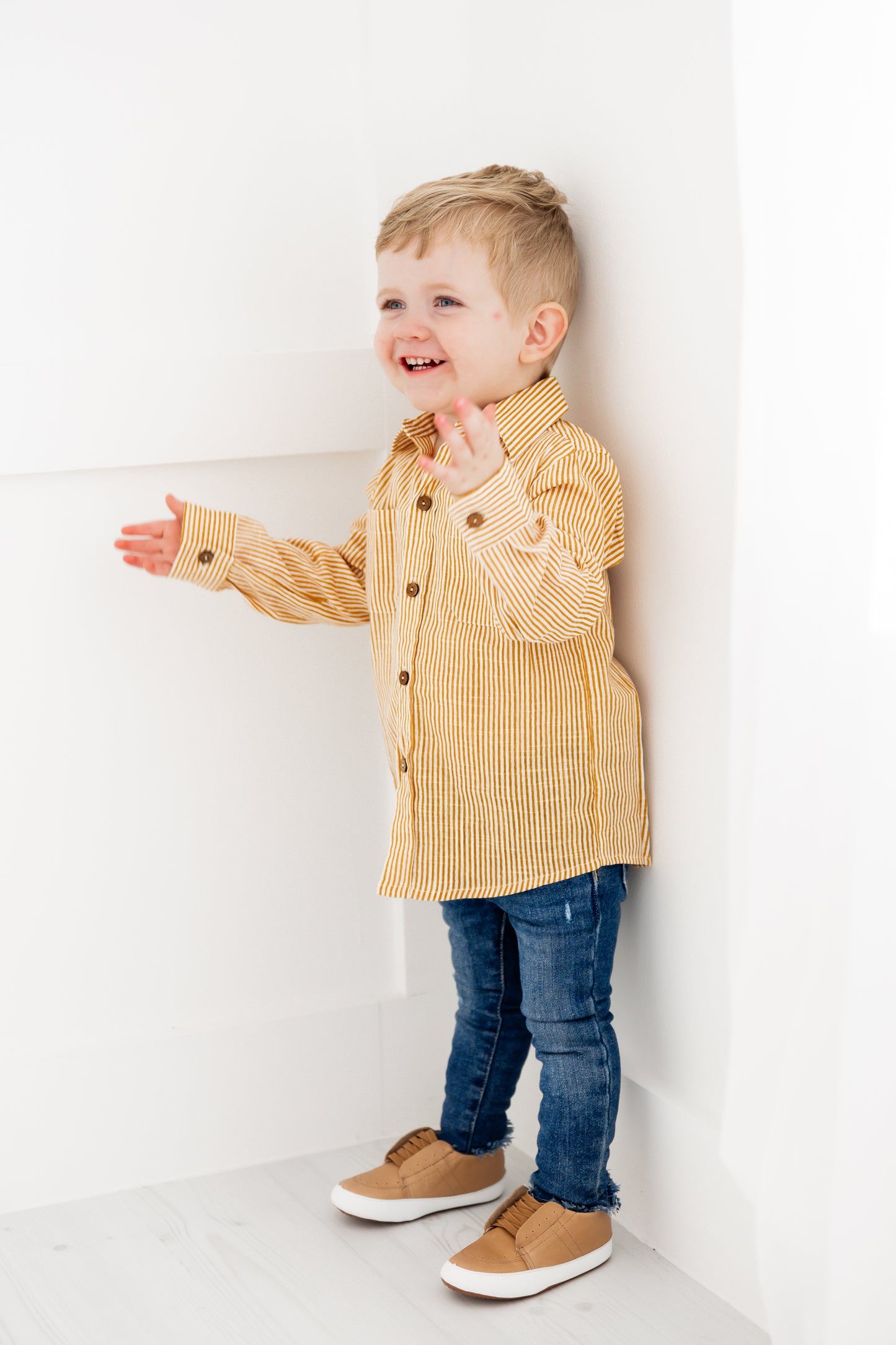 Mustard Stripes Boys Shirts