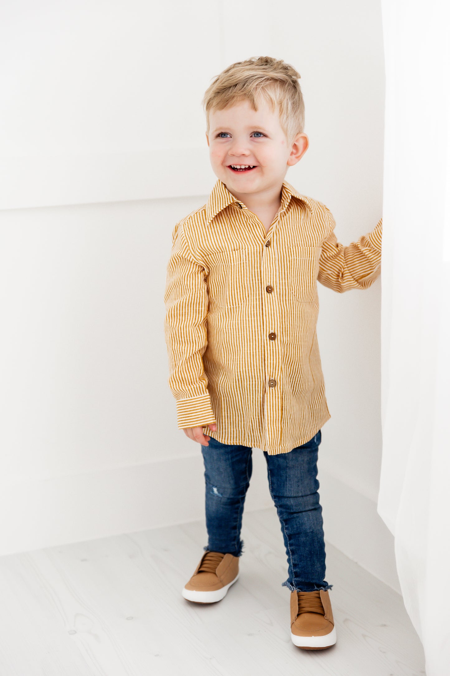Mustard Stripes Boys Shirts