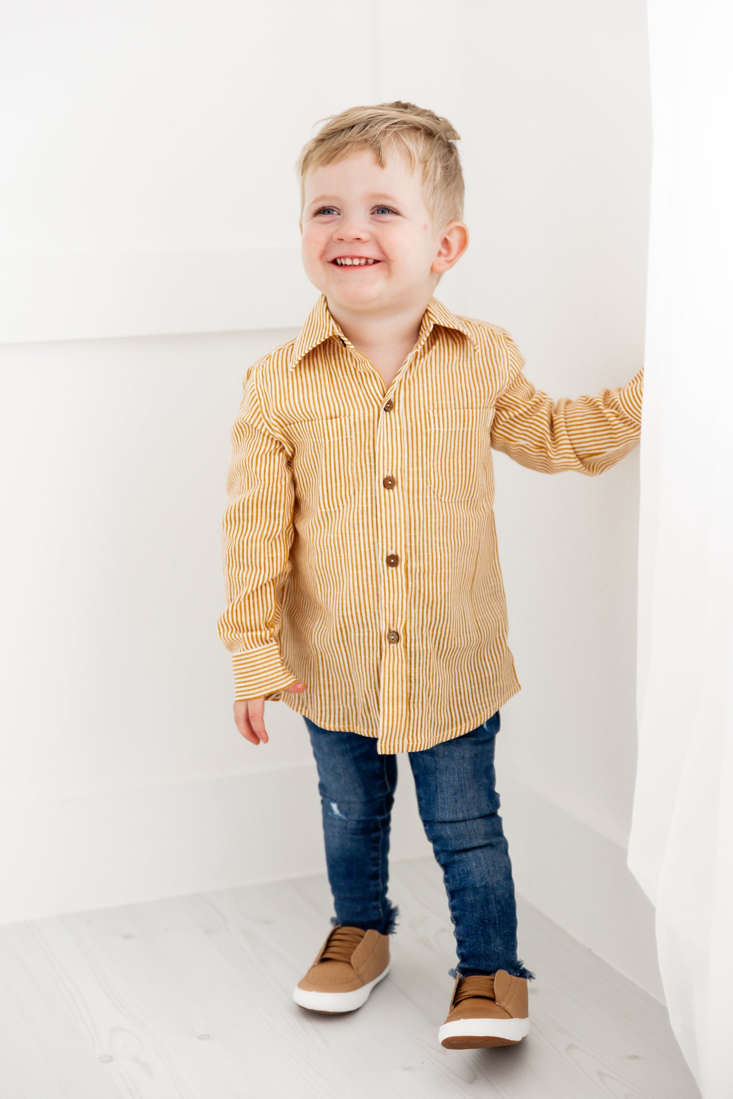 Mustard Stripes Boys Shirts