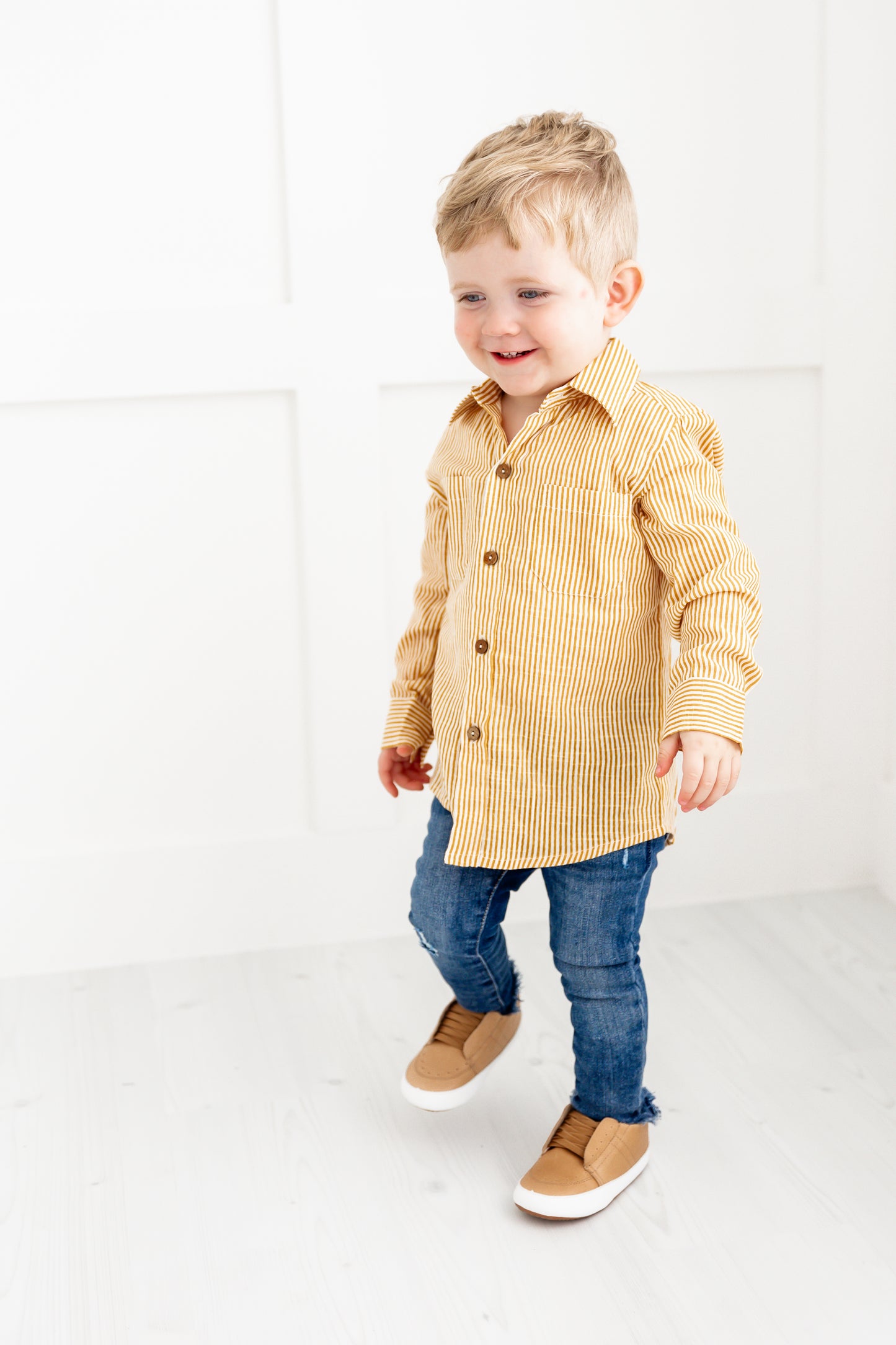 Mustard Stripes Boys Shirts