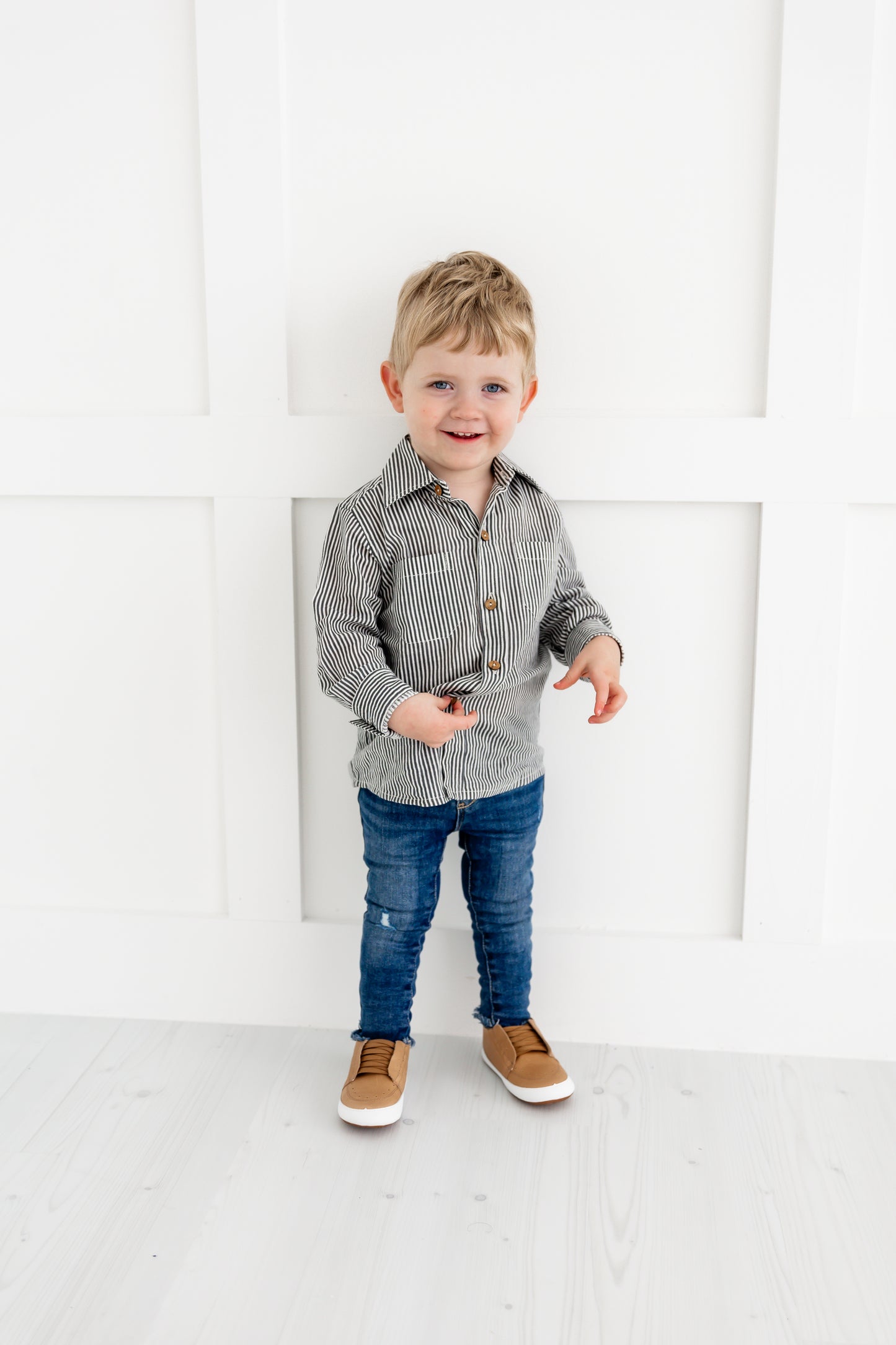 Grey Stripes Printed Boys Shirts