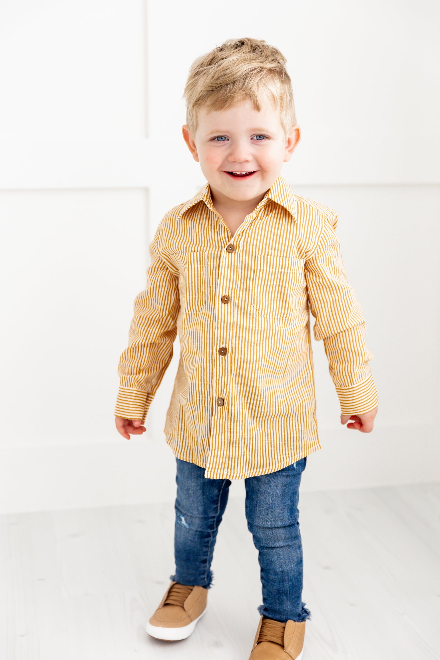 Mustard Stripes Boys Shirts