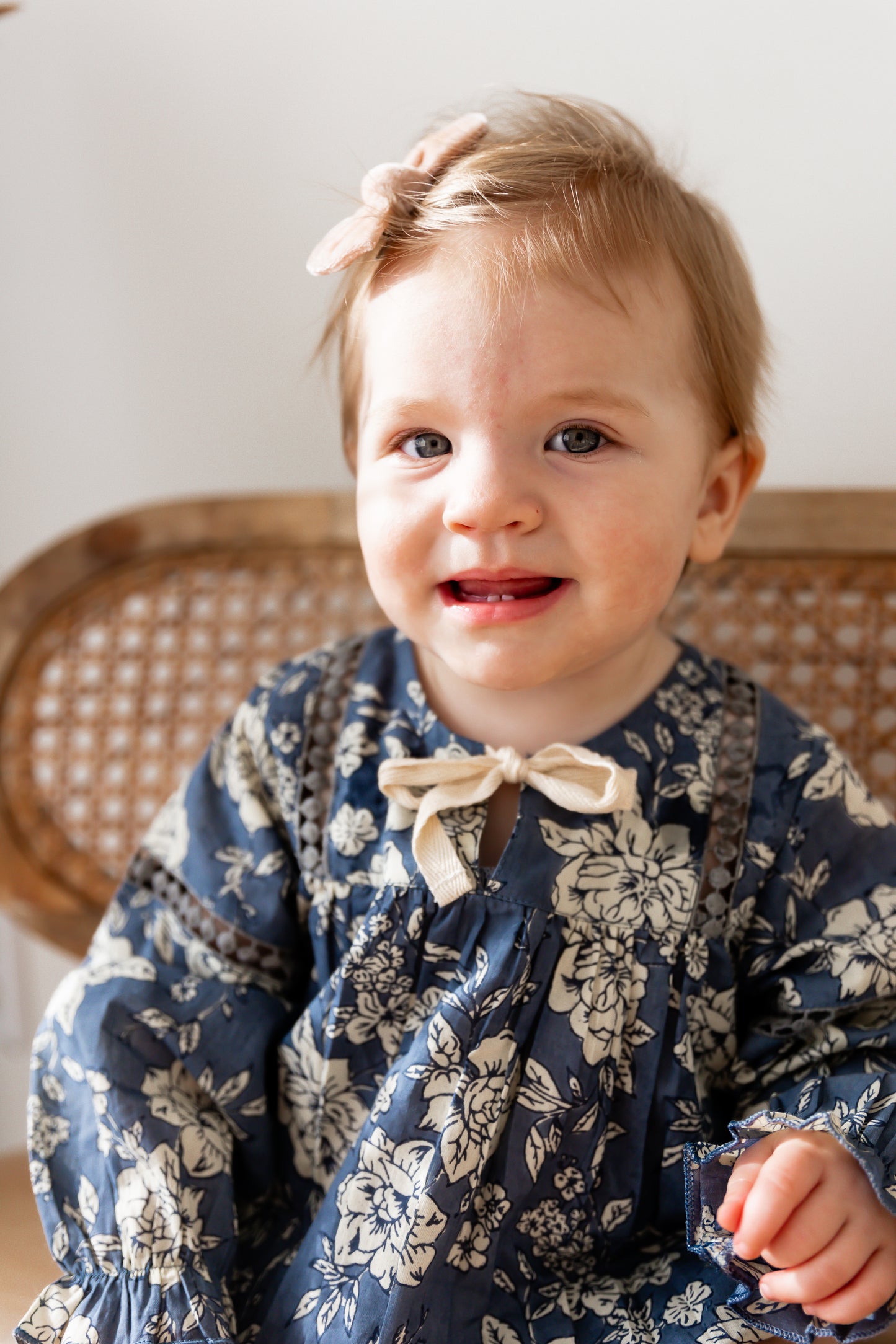 Grey Floral Printed Front Lace Long Sleeve Baby Romper