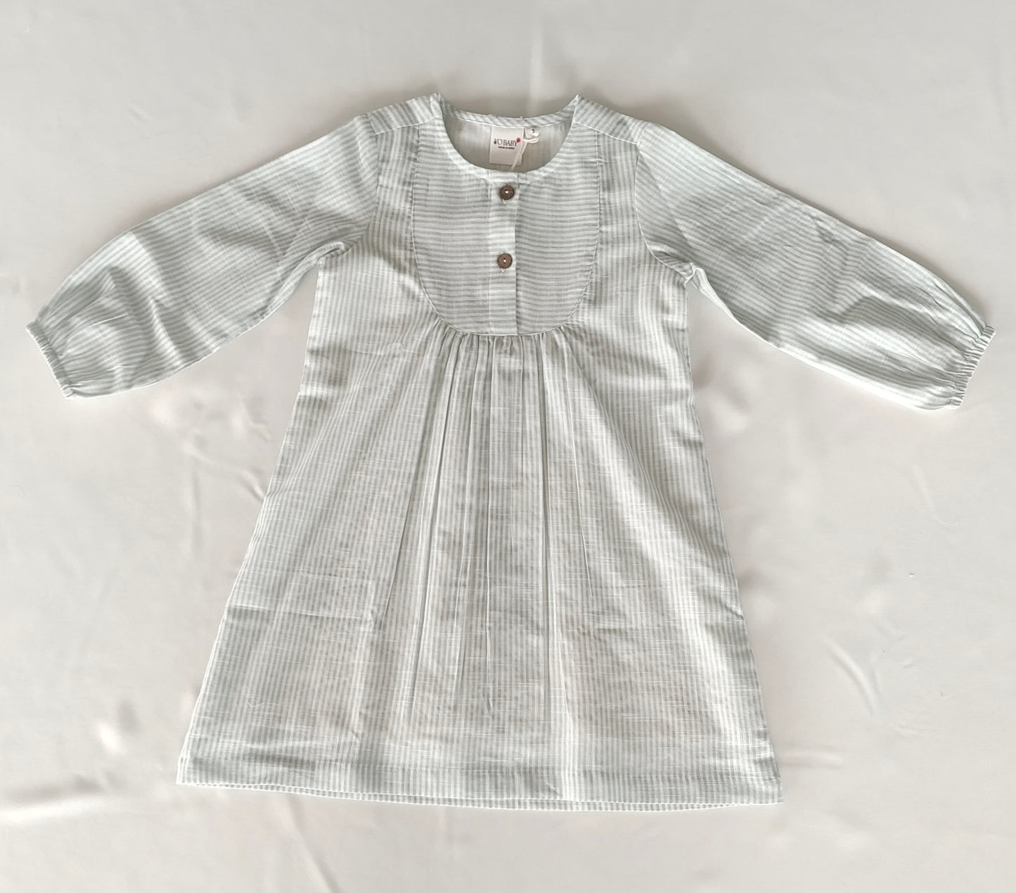 Stripe Print Balloon-Sleeve Cotton Dress : SAGE : Infant : Toddler : Tween