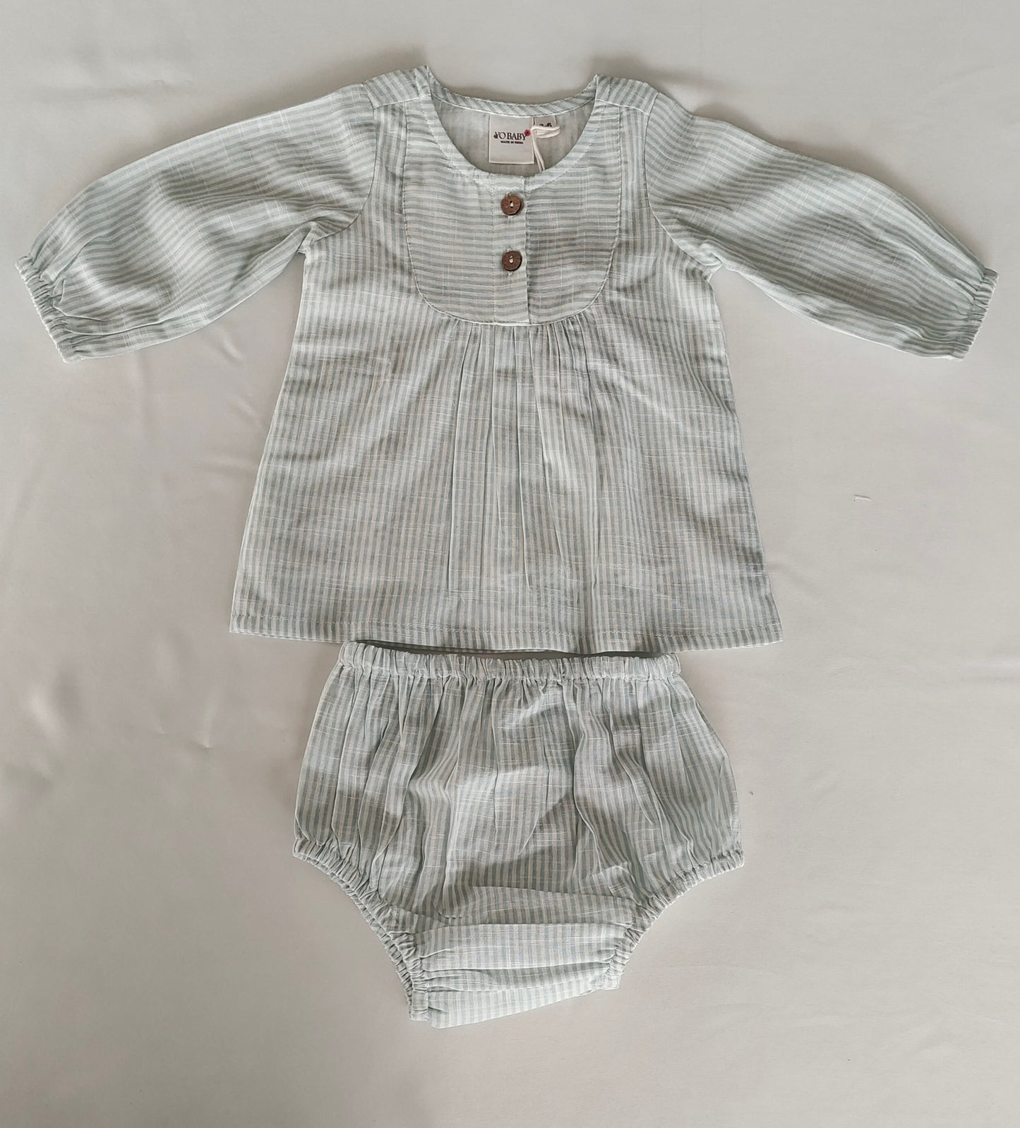 Stripe Print Balloon-Sleeve Cotton Dress : SAGE : Infant : Toddler : Tween