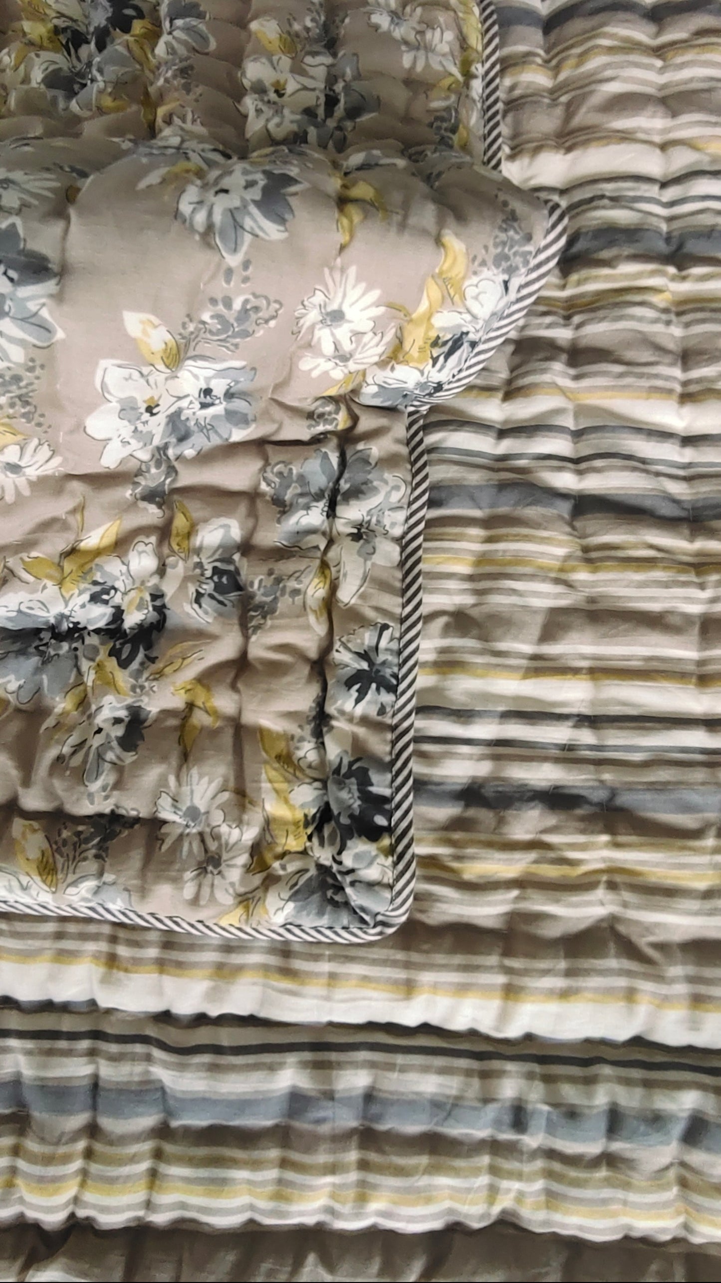 Reversible Quilted Blanket- Mustard Print & Stripes