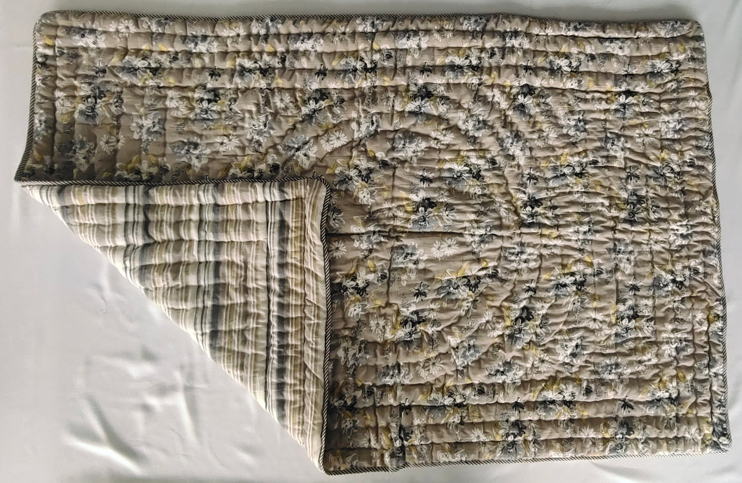 Reversible Quilted Blanket- Mustard Print & Stripes