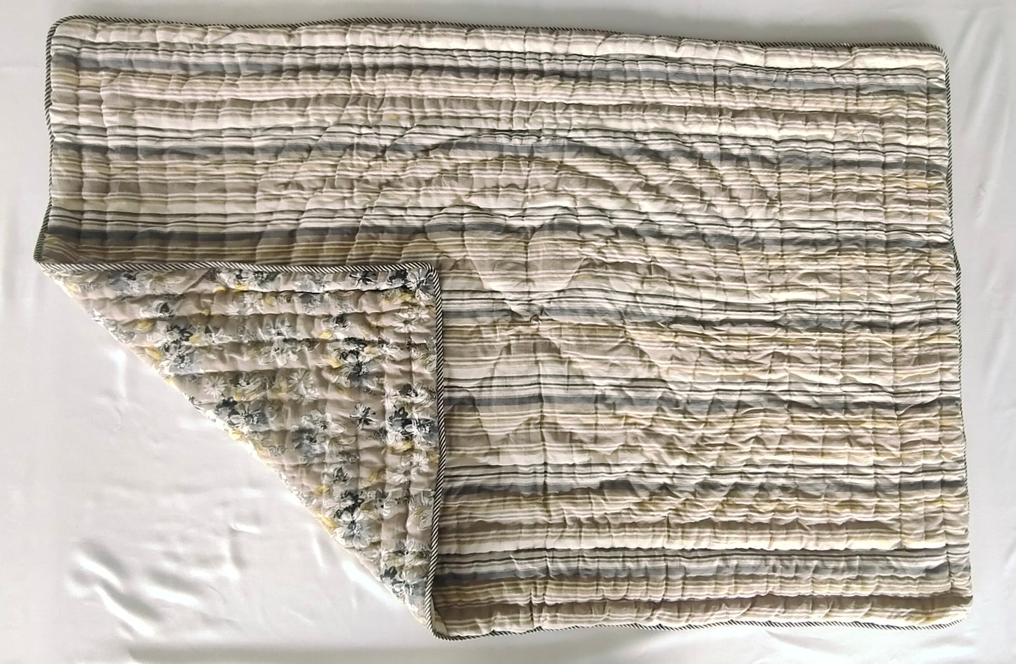 Reversible Quilted Blanket- Mustard Print & Stripes