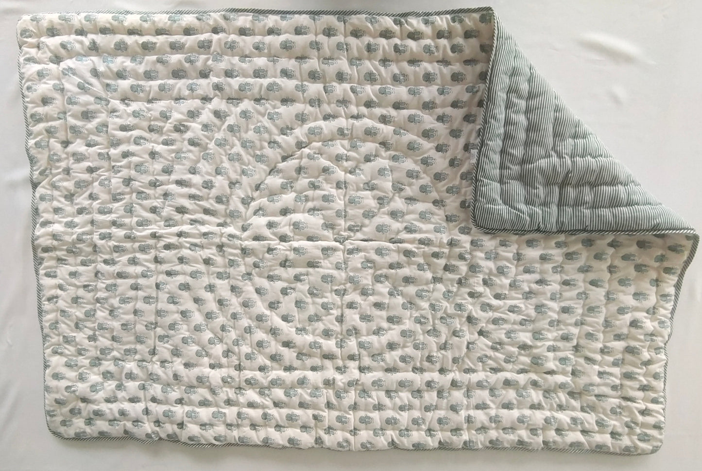 Reversible Quilted Blanket - blue checks & Stripes