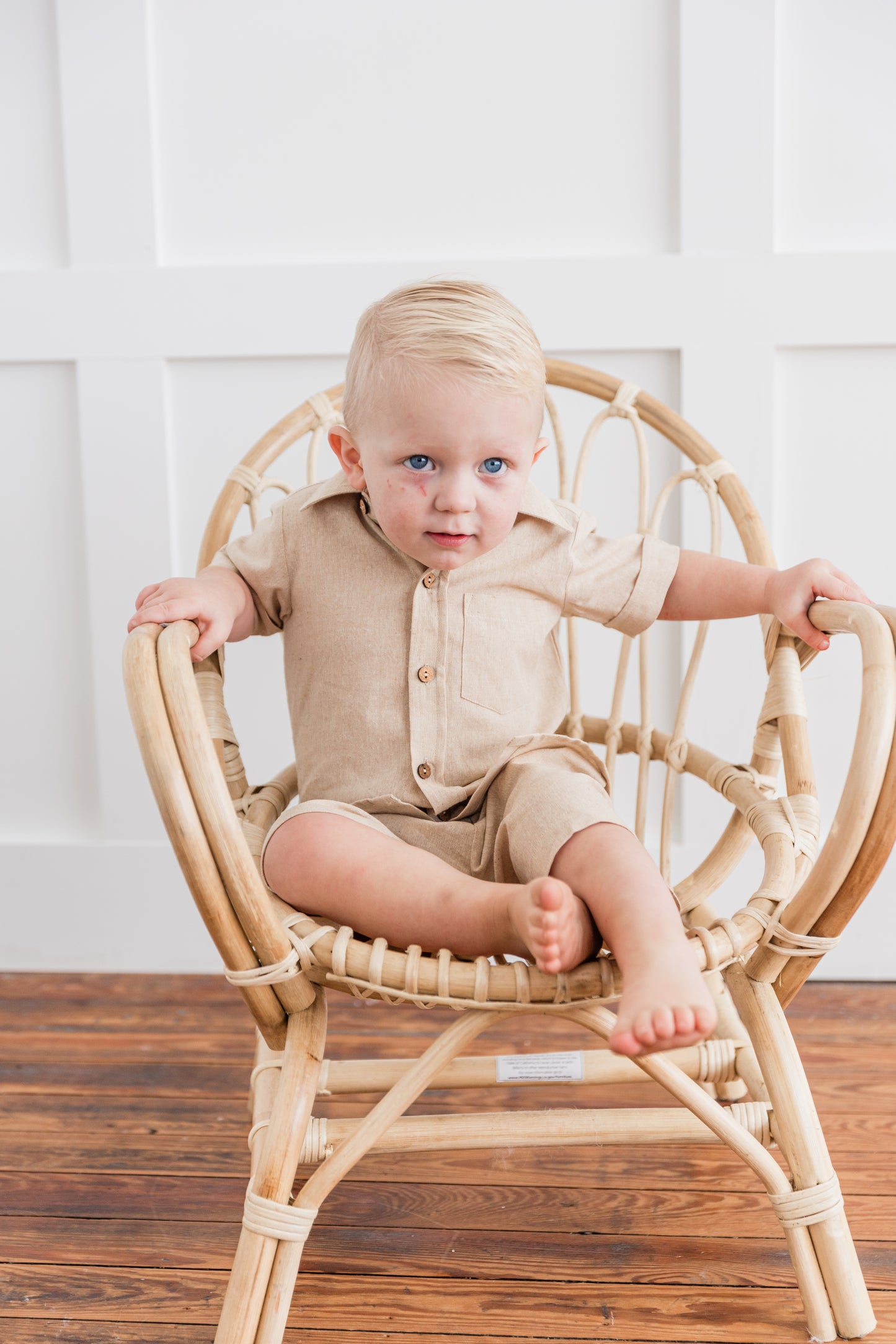 Beige Chambray Boys Shirt & Shorts set