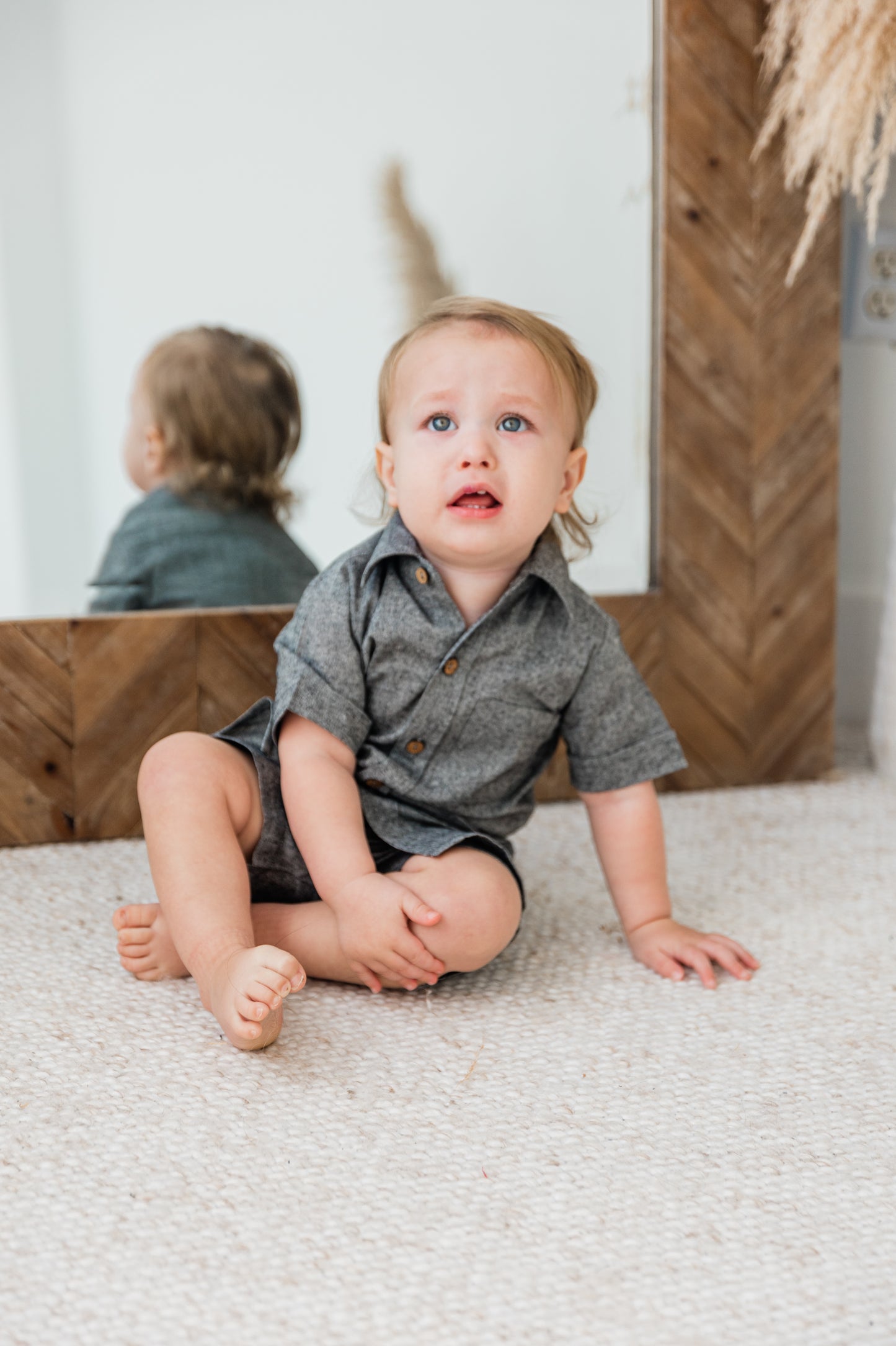 Black Chambray Boys Shirt & Shorts set