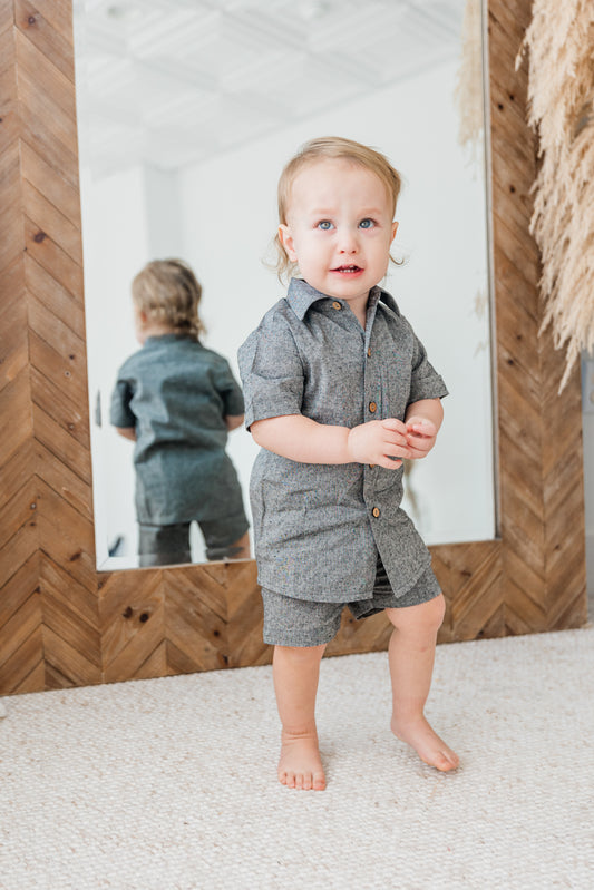 Black Chambray Boys Shirt & Shorts set