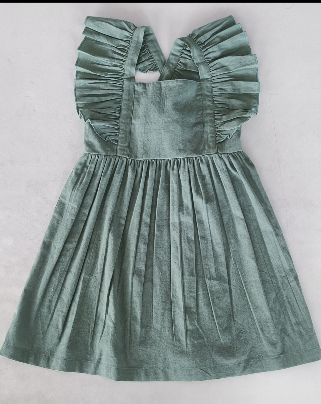 Sage Green Ruffled Racer Back Gathered Dress