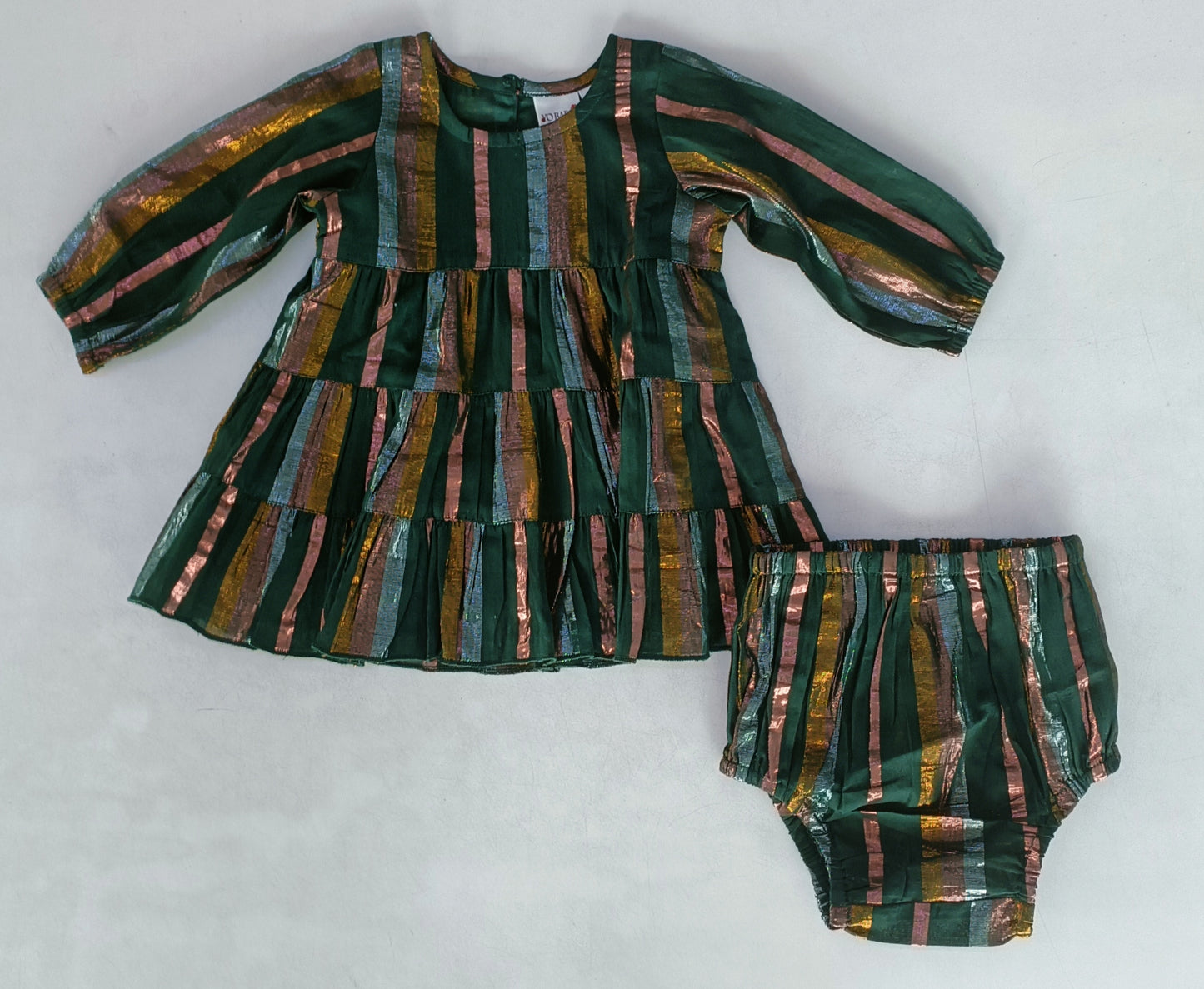 Multi Coloured Lurex Tiered Long Sleeve Dress & Diaper Cover Set