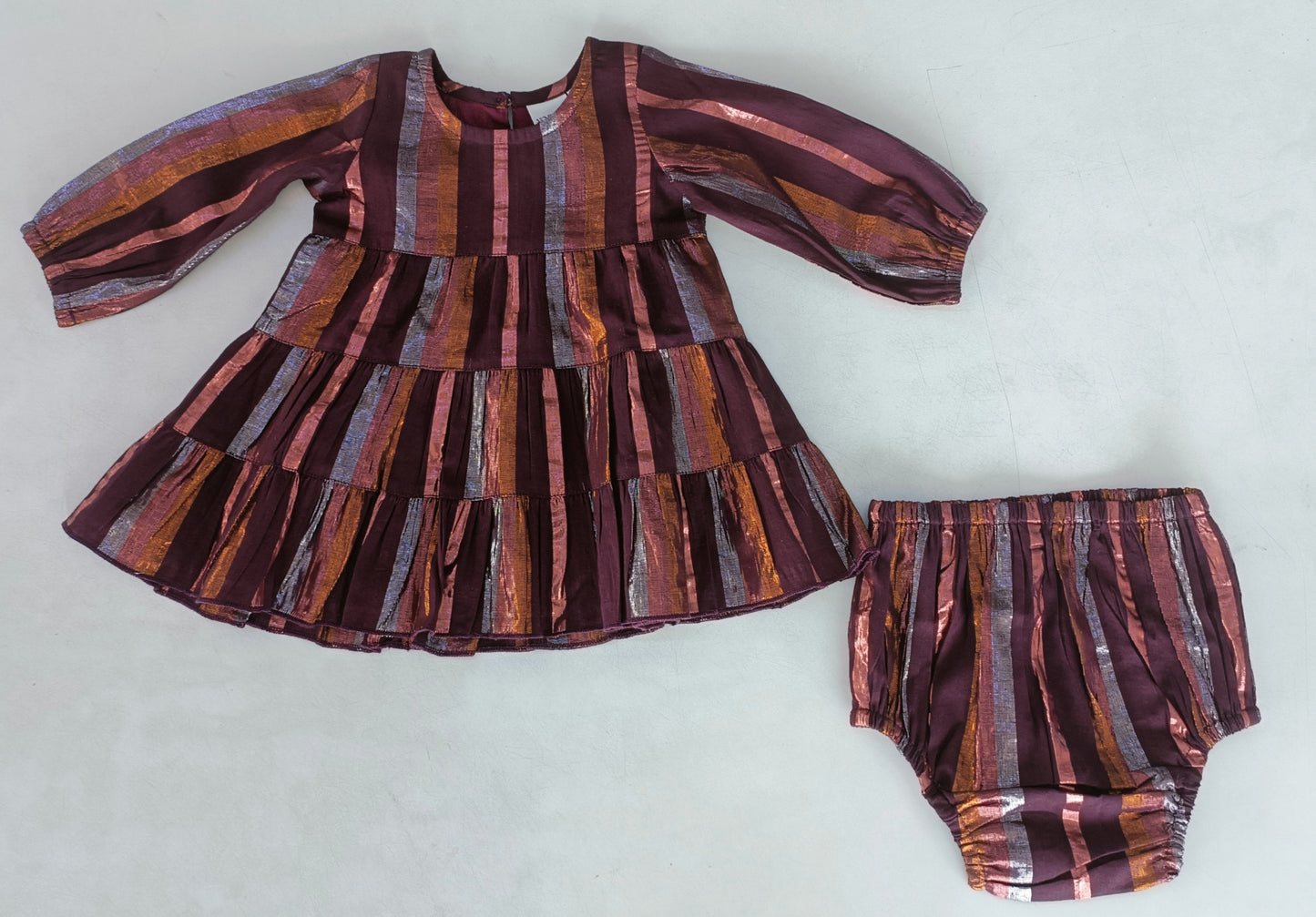 Multi Coloured Lurex Tiered Long Sleeve Dress & Diaper Cover Set