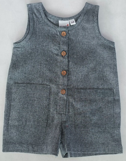 Black Chambray Boys Romper
