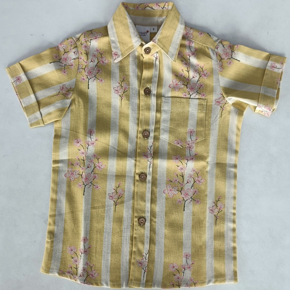 Pink & Yellow Floral Print Boys Shirt
