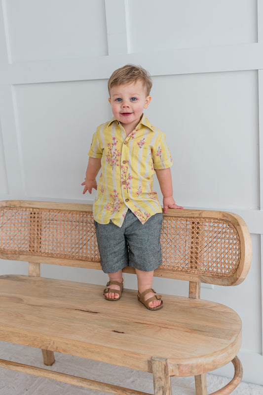 Pink & Yellow Floral Print Boys Shirt