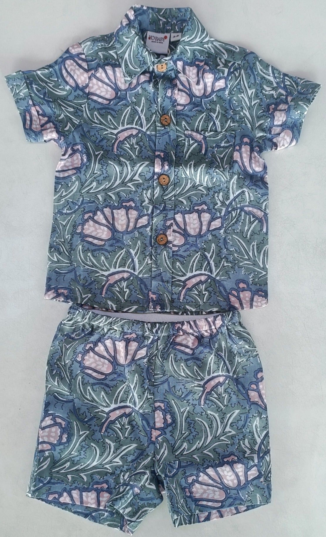 Grey Printed Boys Shirt & Shorts Set