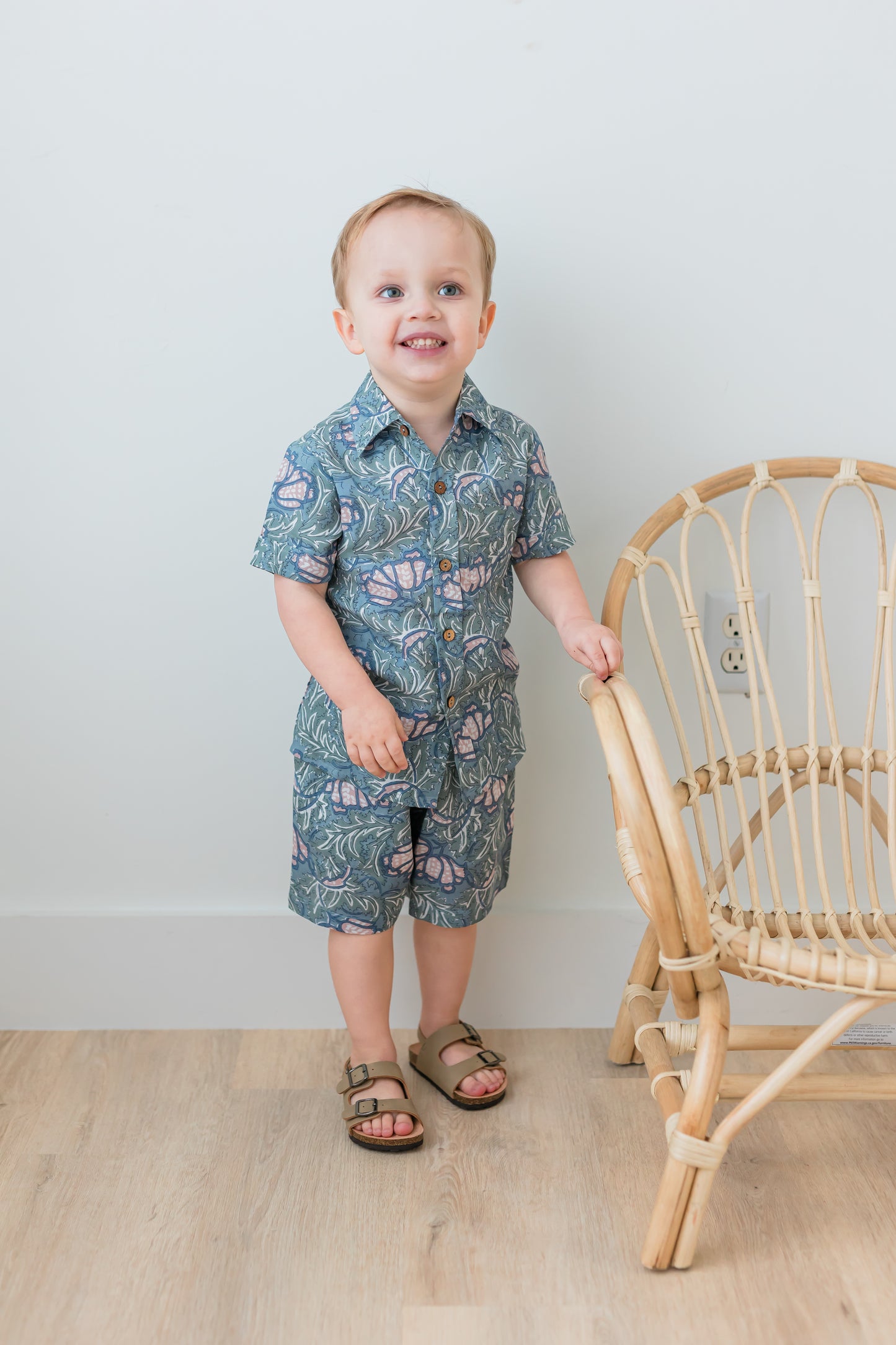 Grey Printed Boys Shirt & Shorts Set