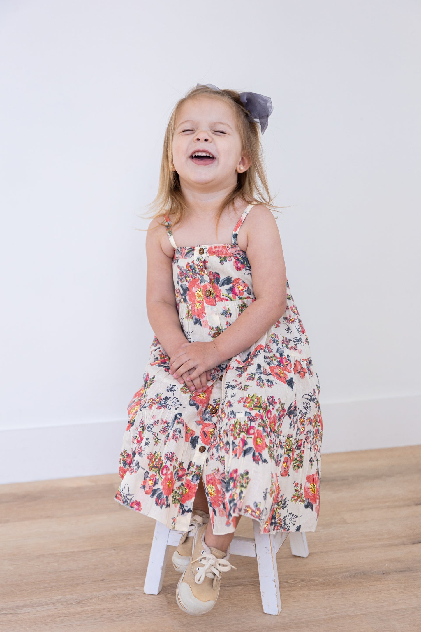 Pink Floral Print Tiered Dress