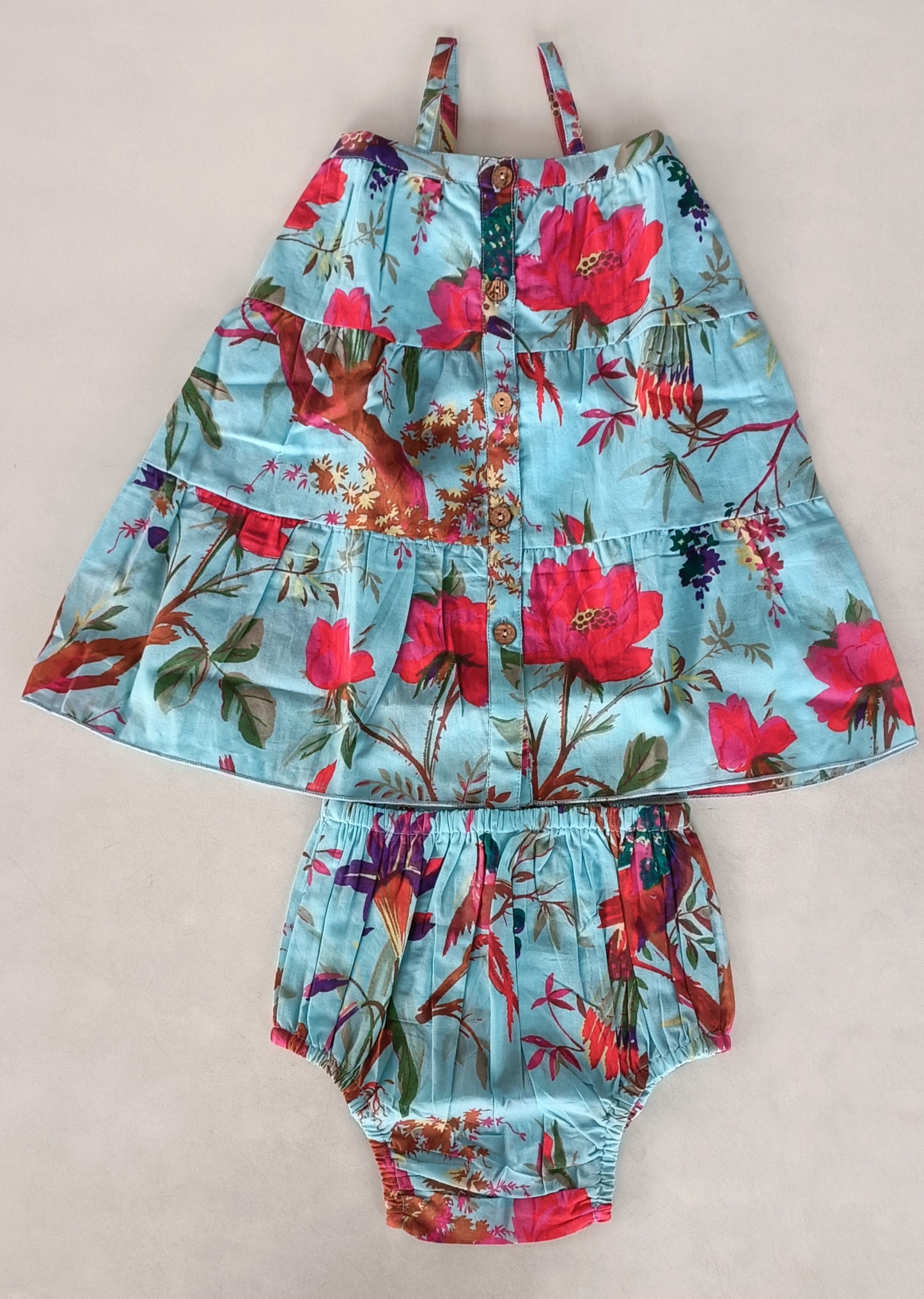 Turquoise Bird Printed Tiered Dress