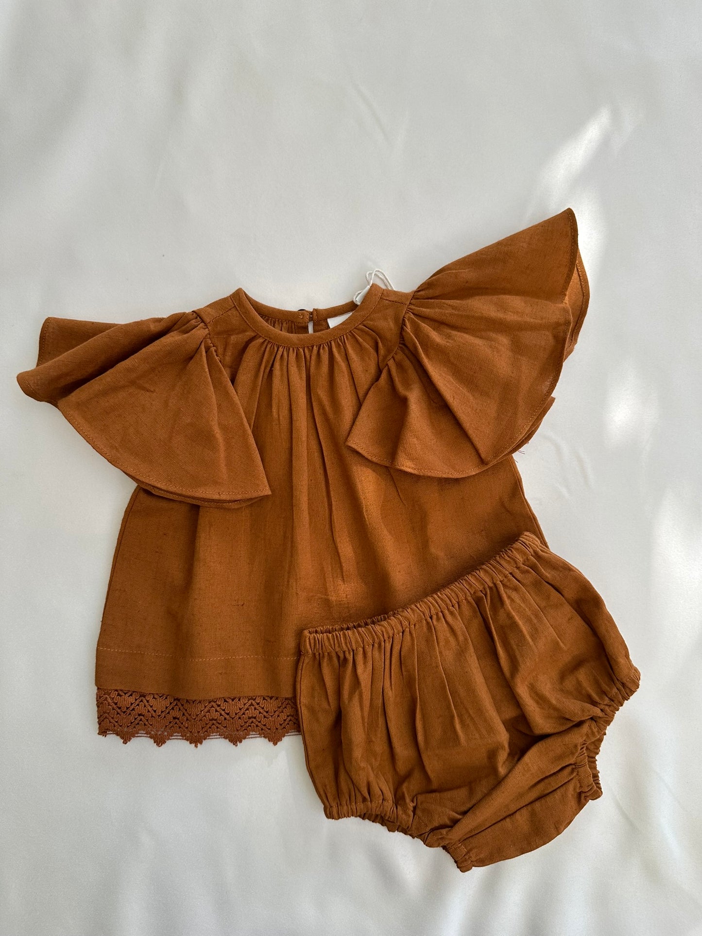 Rust Gathered Sleeve & Neck Dress