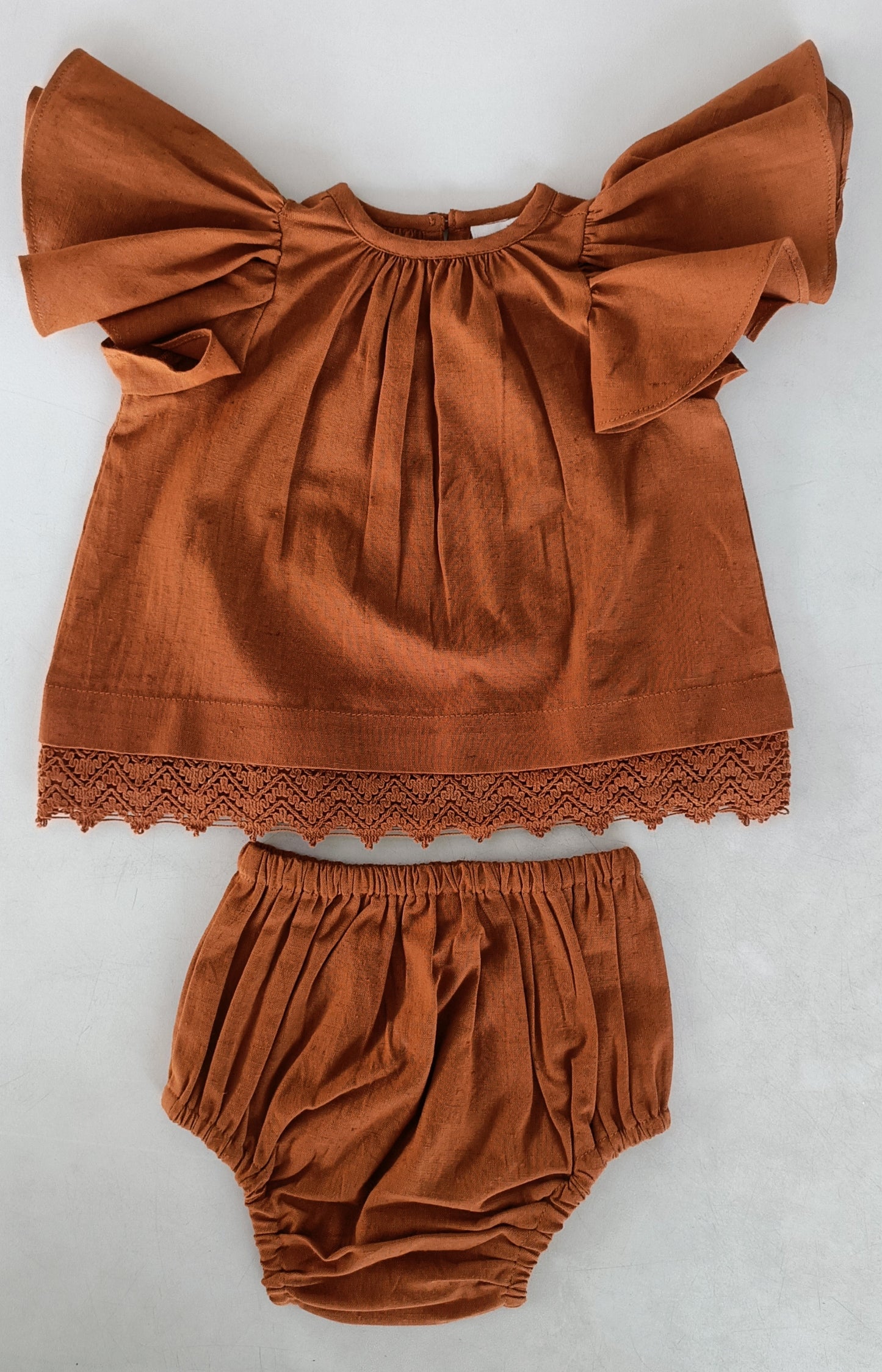 Rust Gathered Sleeve & Neck Dress