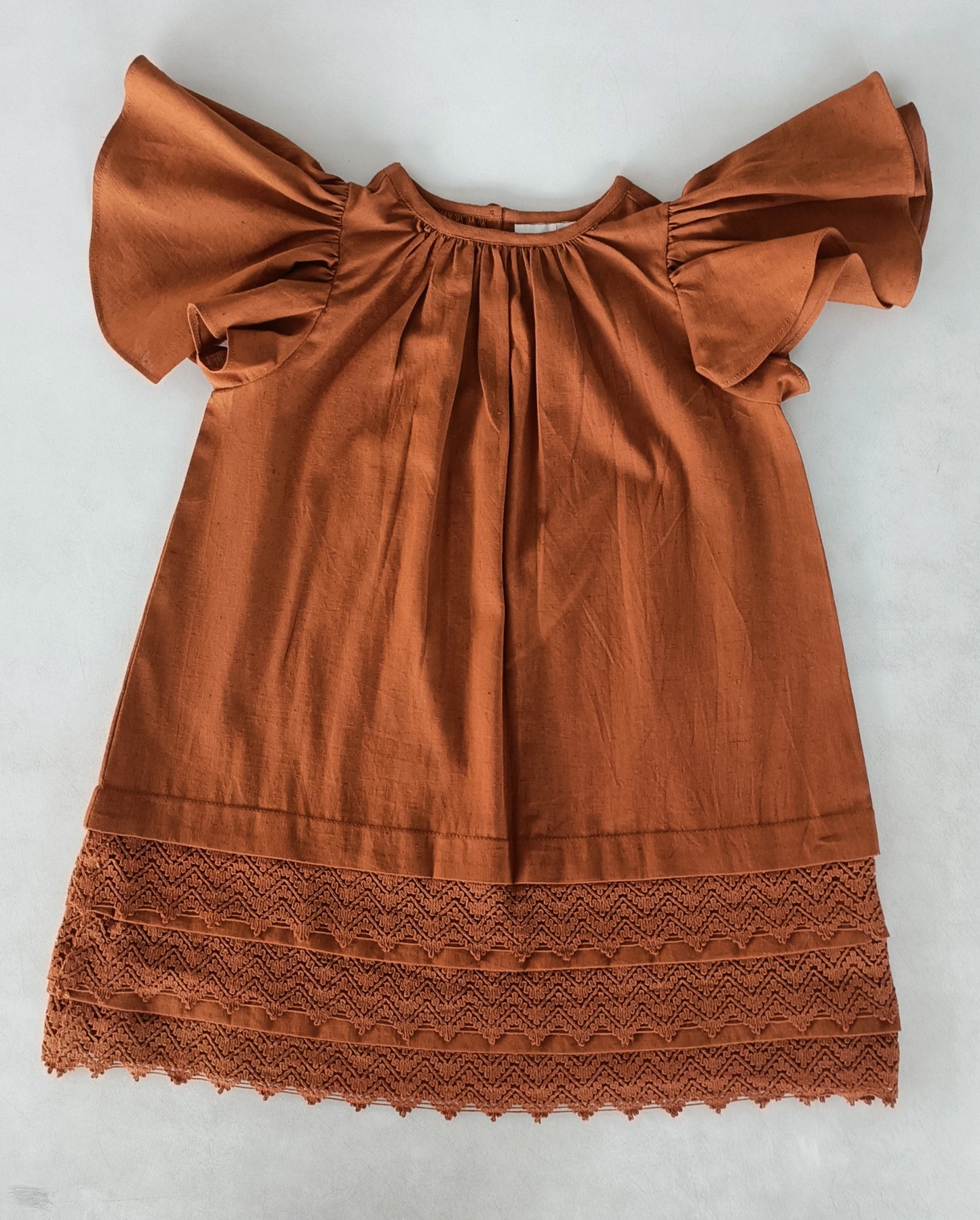 Rust Gathered Sleeve & Neck Dress