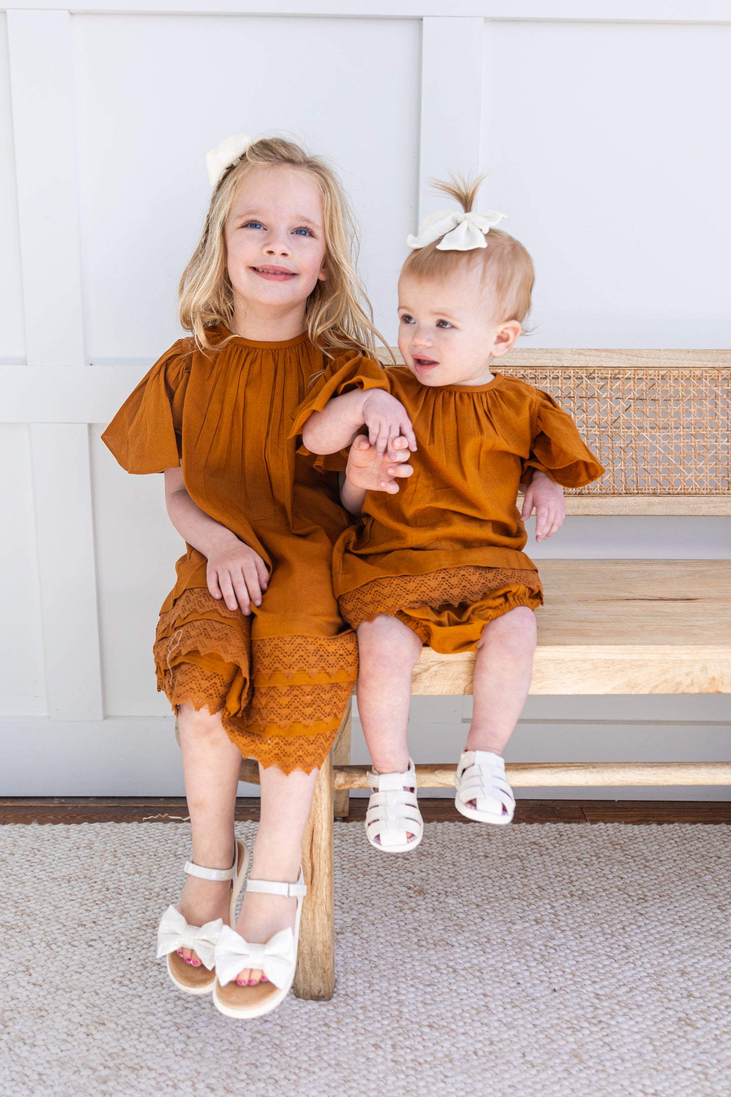 Rust Gathered Sleeve & Neck Dress