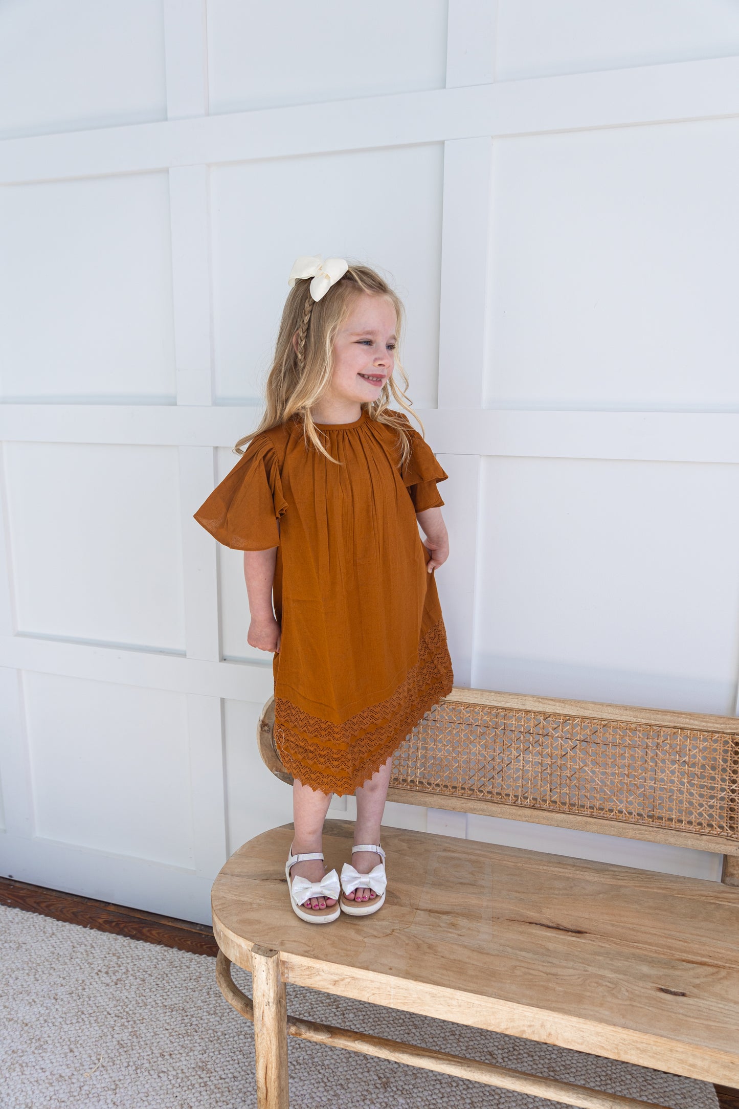 Rust Gathered Sleeve & Neck Dress