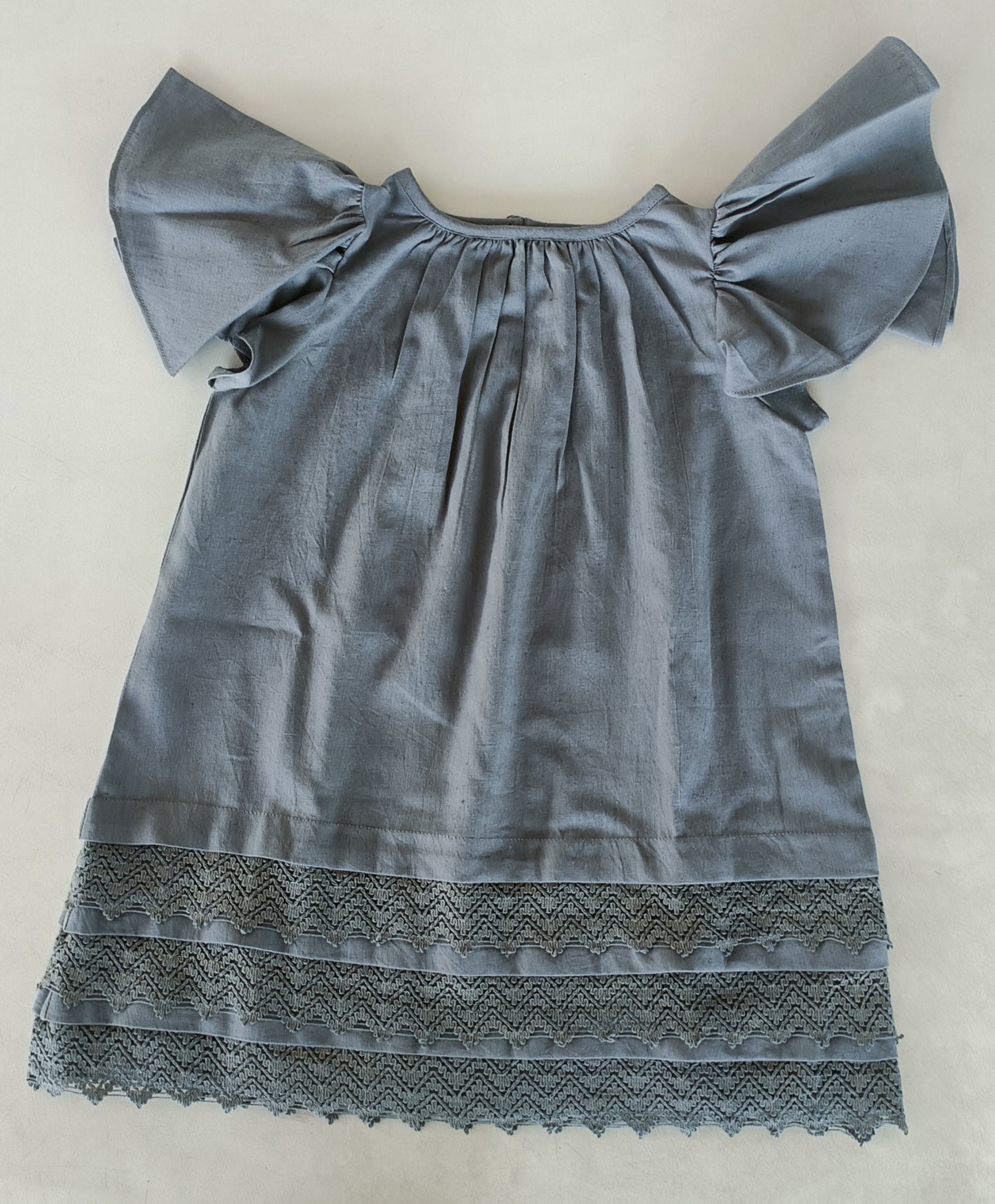 Grey Sleeve & Neck Gathered Dress