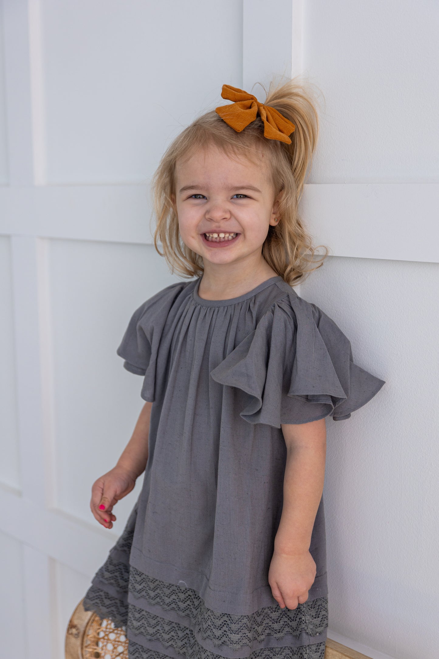 Grey Sleeve & Neck Gathered Dress