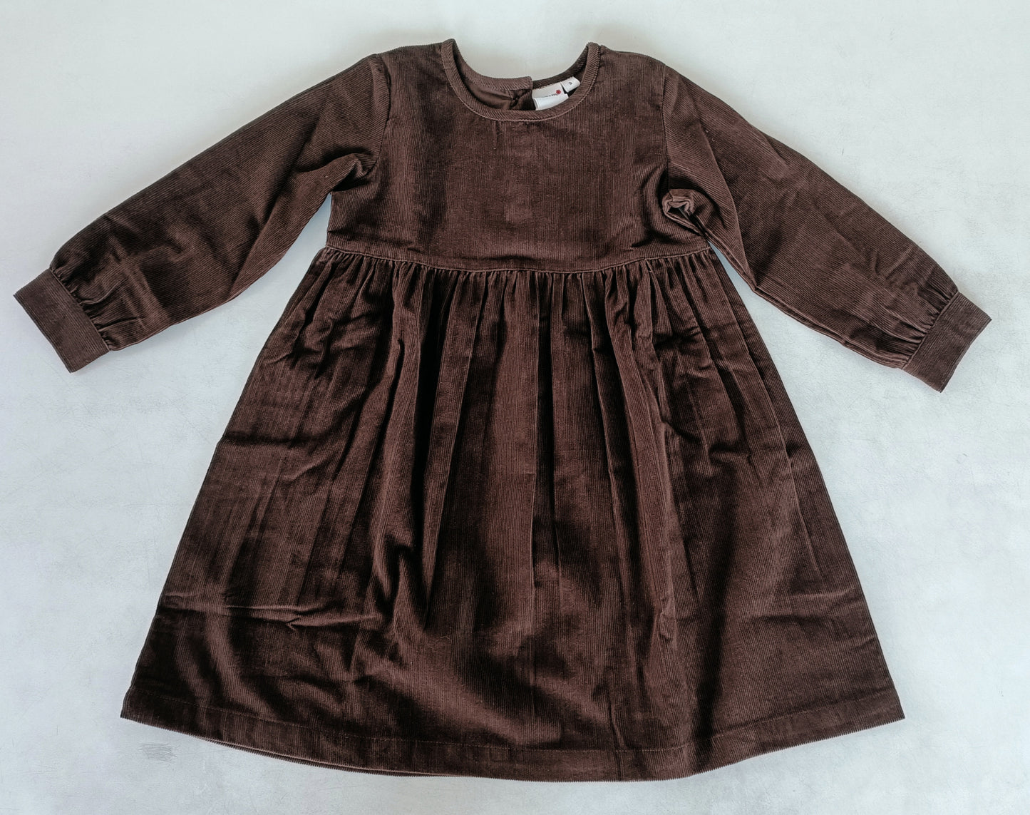 Brown Corduroy Long Sleeves Gathered Dress
