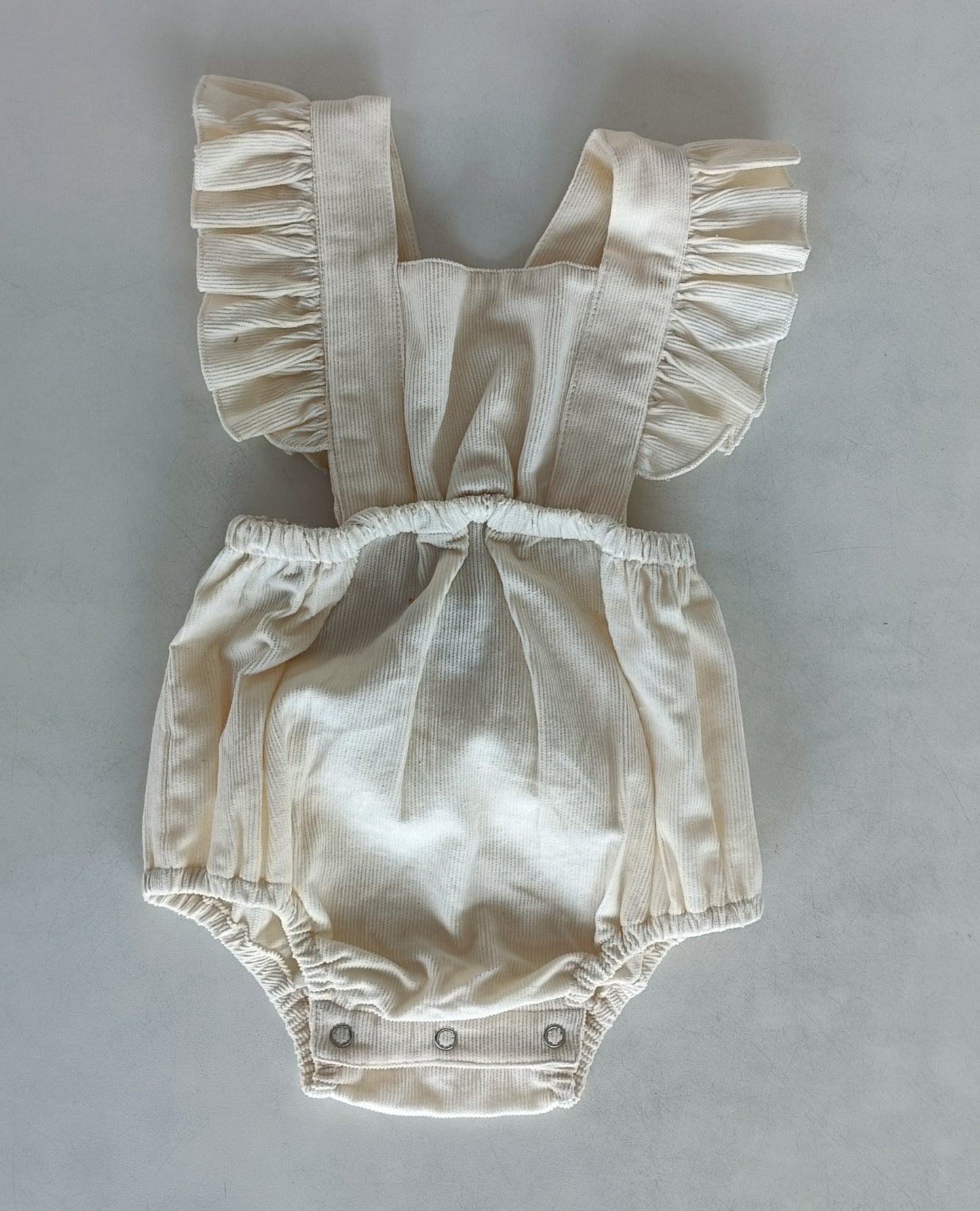 Off-White Corduroy Solid Color Ruffled Baby Romper