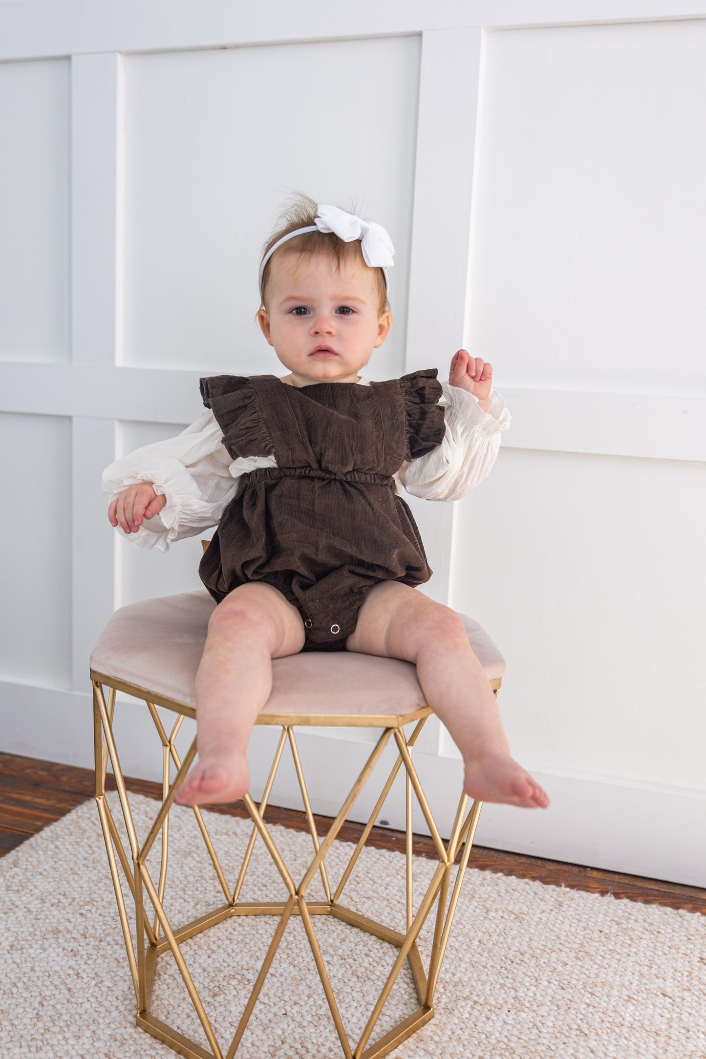 Chocolate Brown Corduroy Ruffled Baby Romper