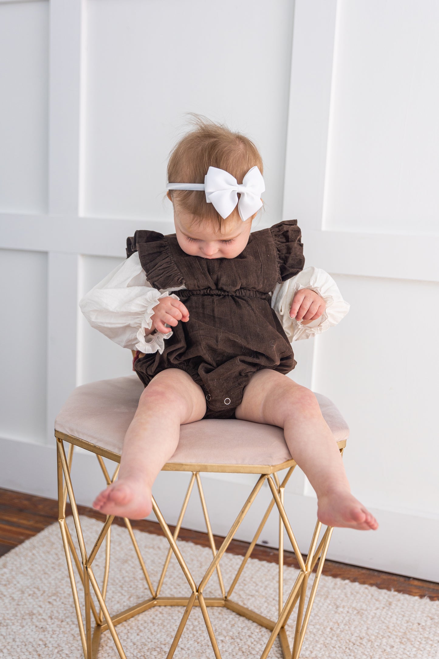 Chocolate Brown Corduroy Ruffled Baby Romper