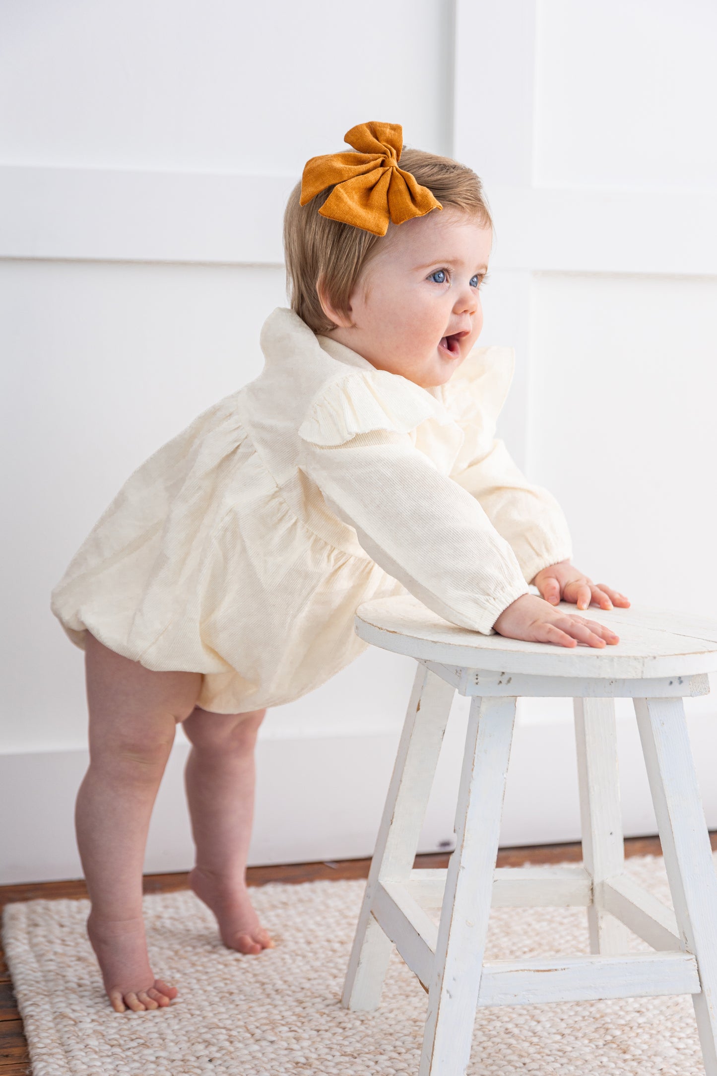 Off-White Corduroy Sleeve Ruffled Baby Romper