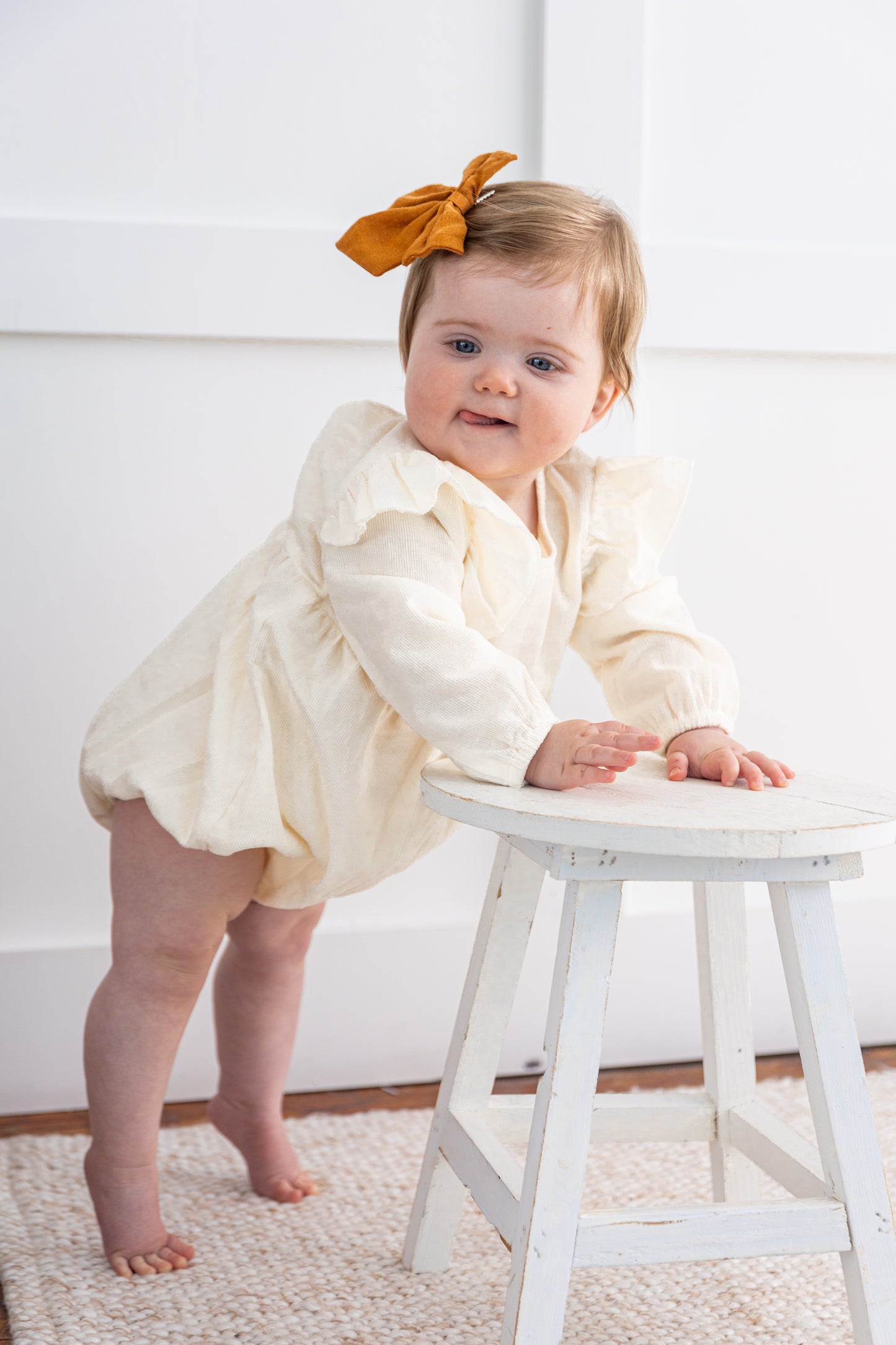 Off-White Corduroy Sleeve Ruffled Baby Romper
