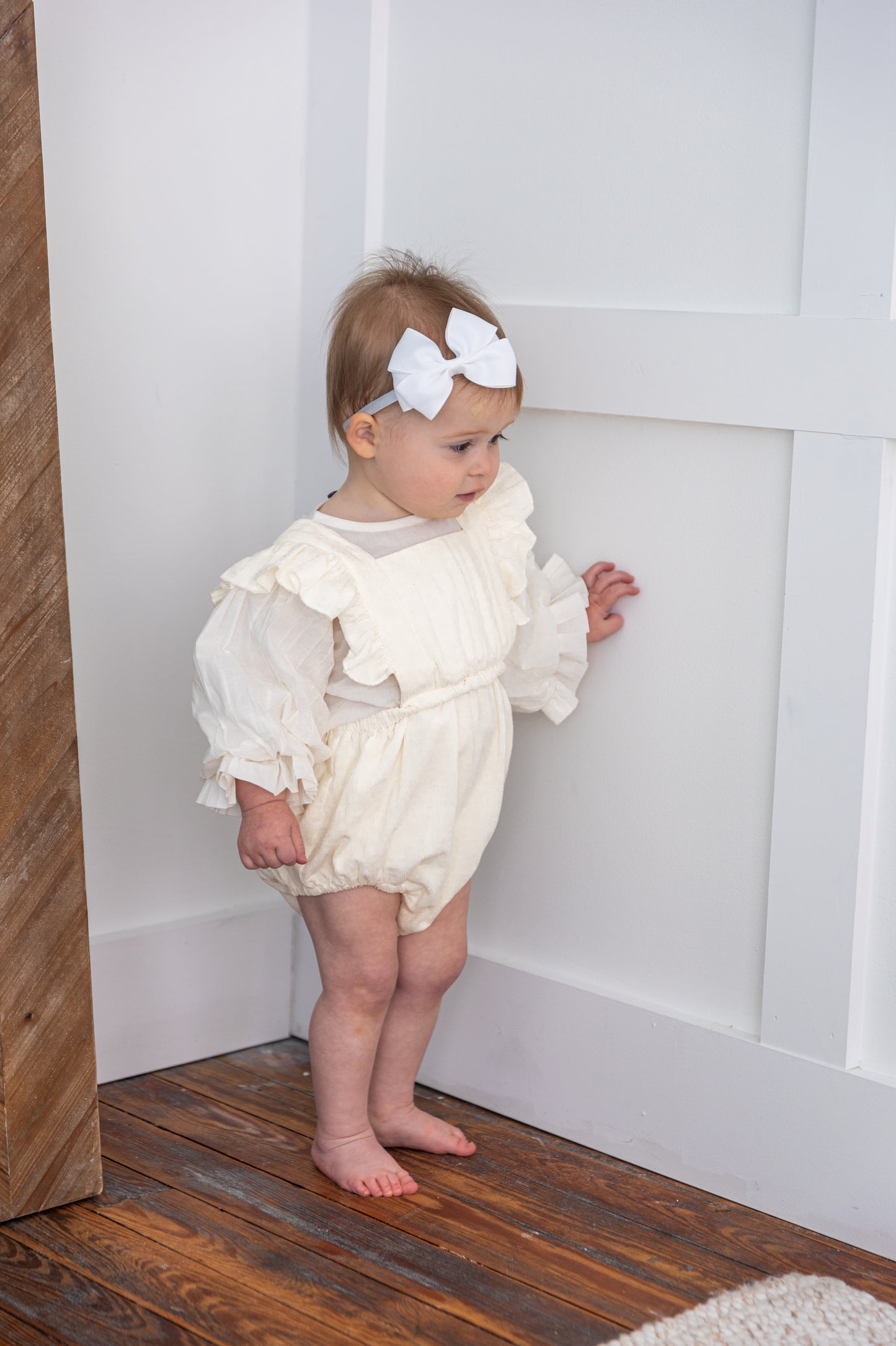 Off-White Corduroy Sleeve Ruffled Baby Romper
