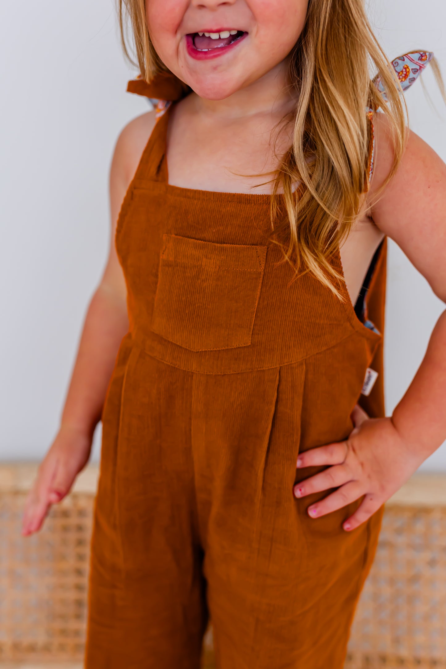 Reversible Rust Corduroy & Rust Floral Printed Jumpsuit