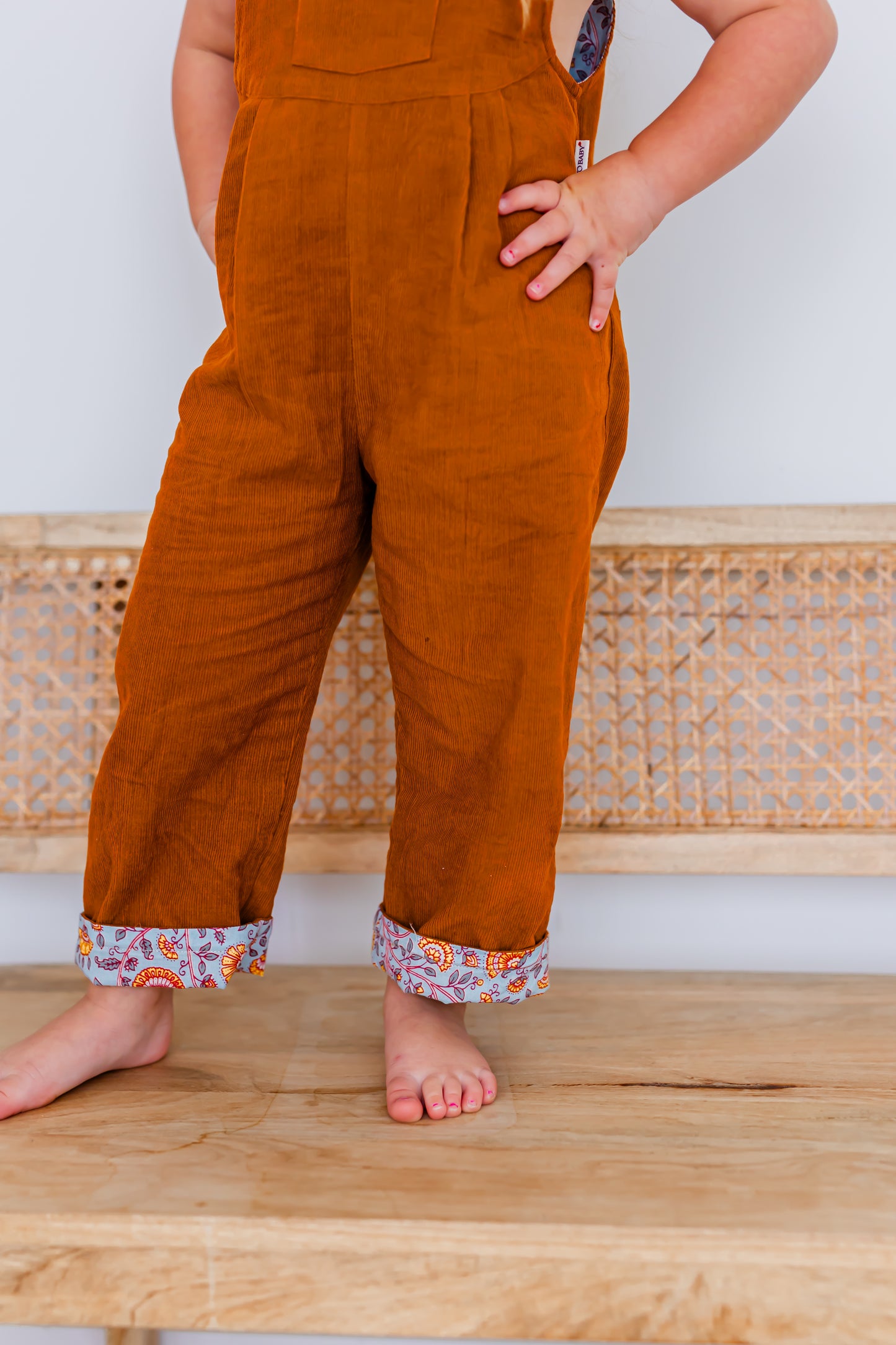 Reversible Rust Corduroy & Rust Floral Printed Jumpsuit