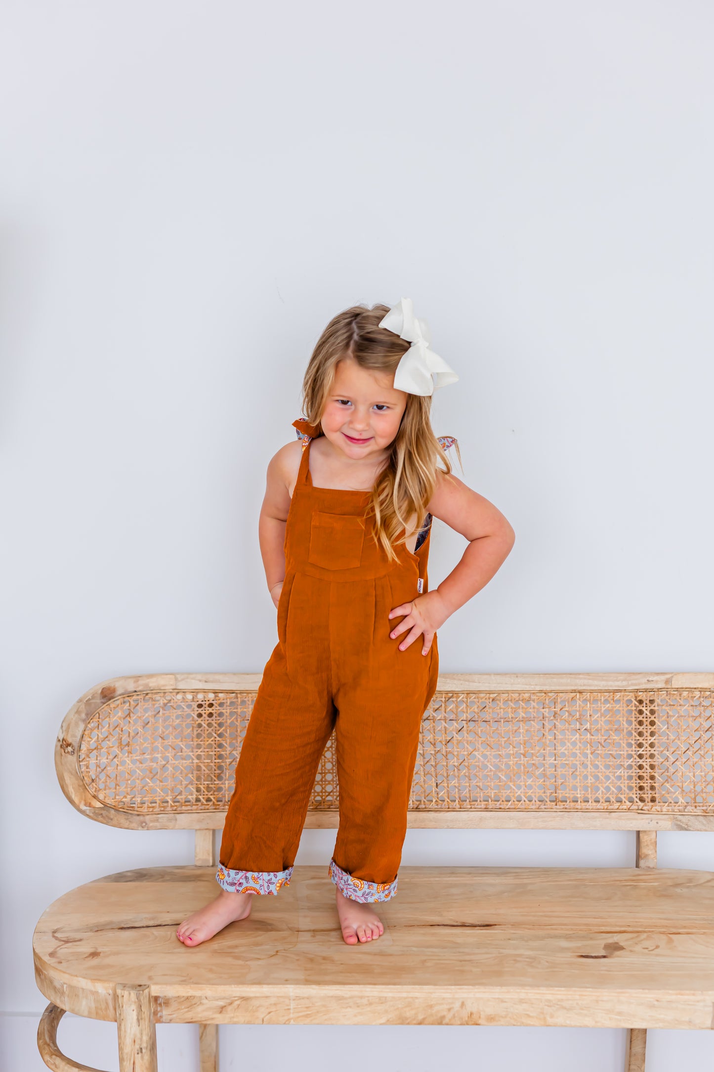 Reversible Rust Corduroy & Rust Floral Printed Jumpsuit