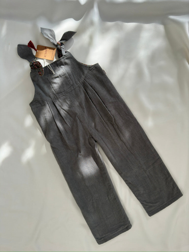 Reversible Grey Corduroy & Grey Floral Printed Jumpsuit