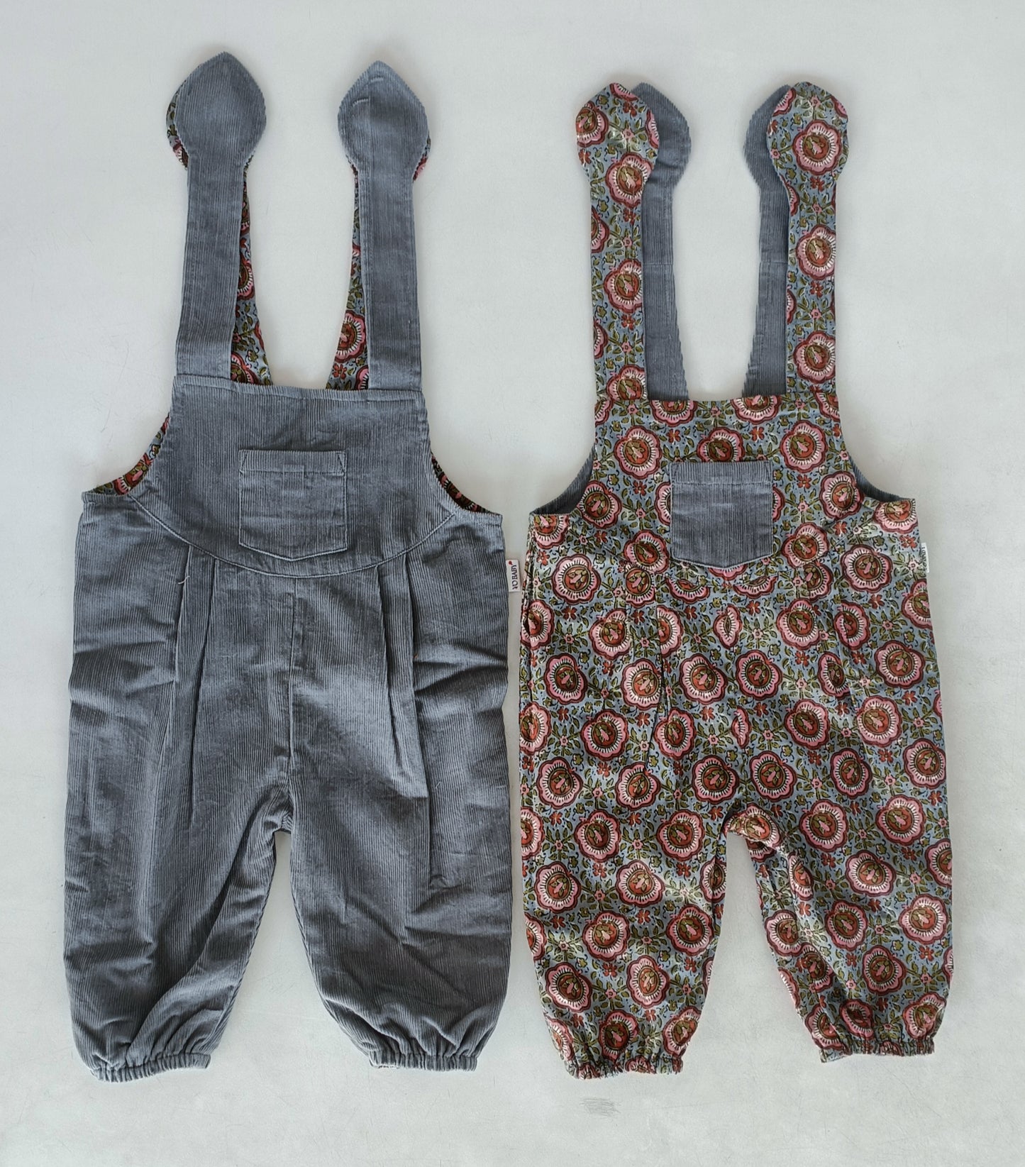 Reversible Grey Corduroy & Grey Floral Printed Jumpsuit