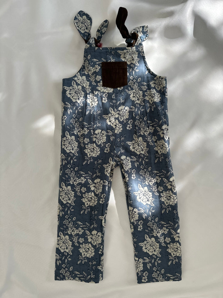 Reversible Brown Corduroy & Grey Floral Printed Jumpsuit